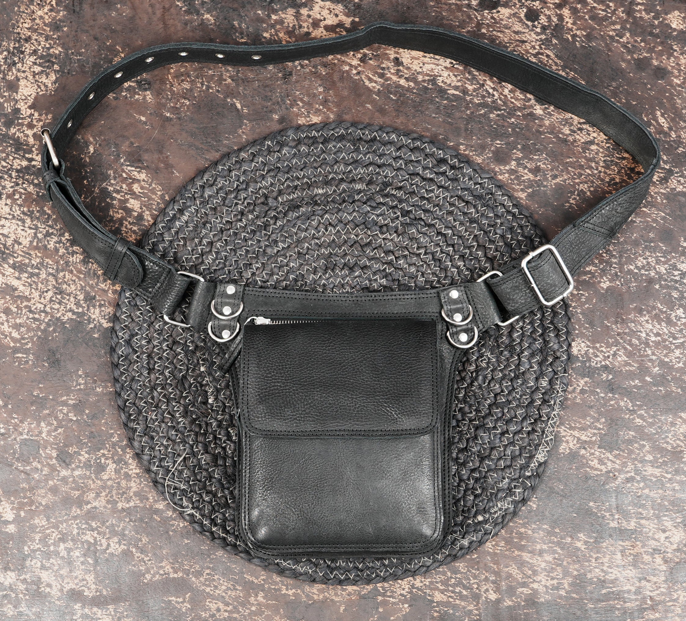 black leather waist belt