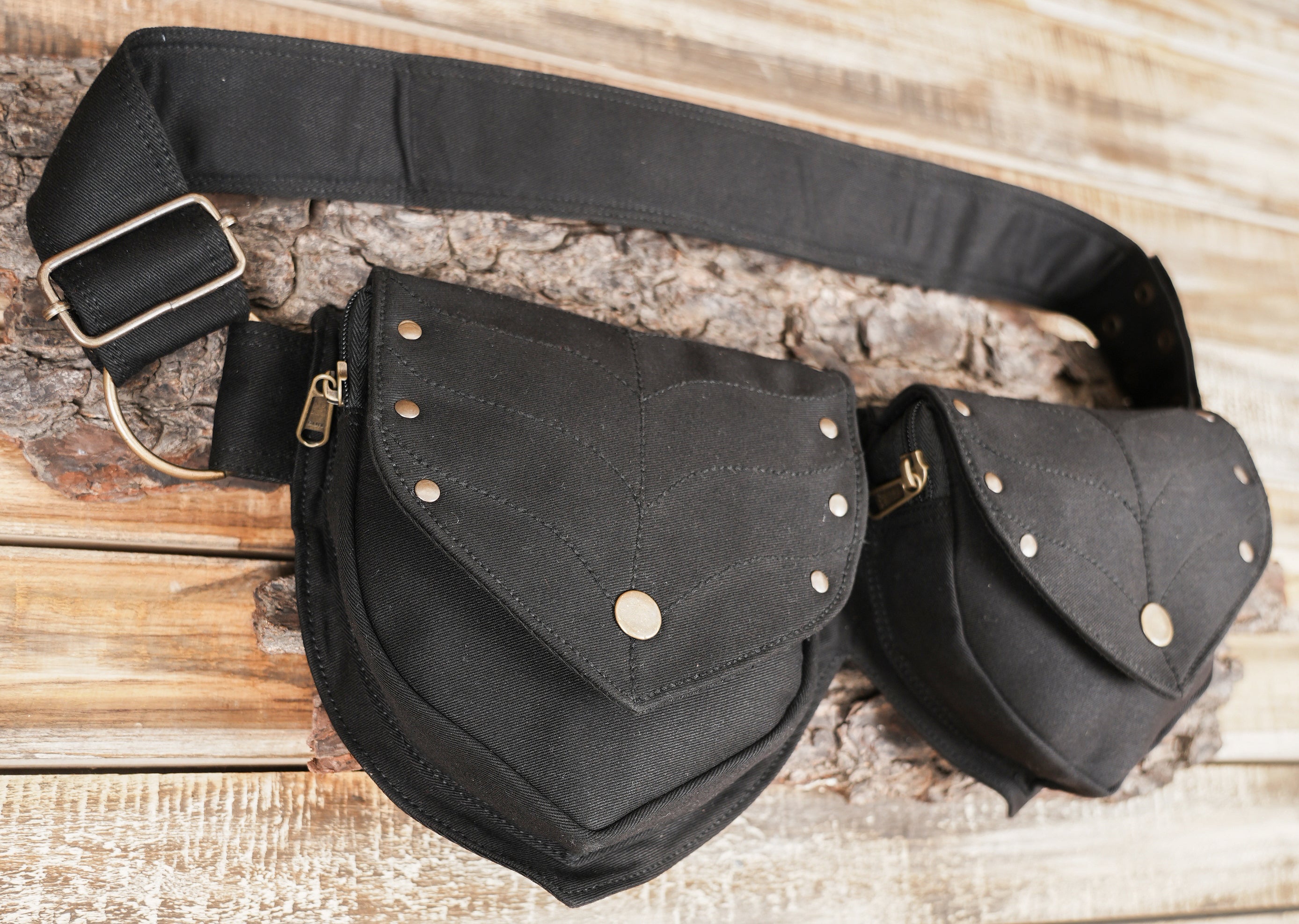 Cotton Waist Belt with Antique Brass Studs and Multiple Pockets 50% Off worldwide free shipping.