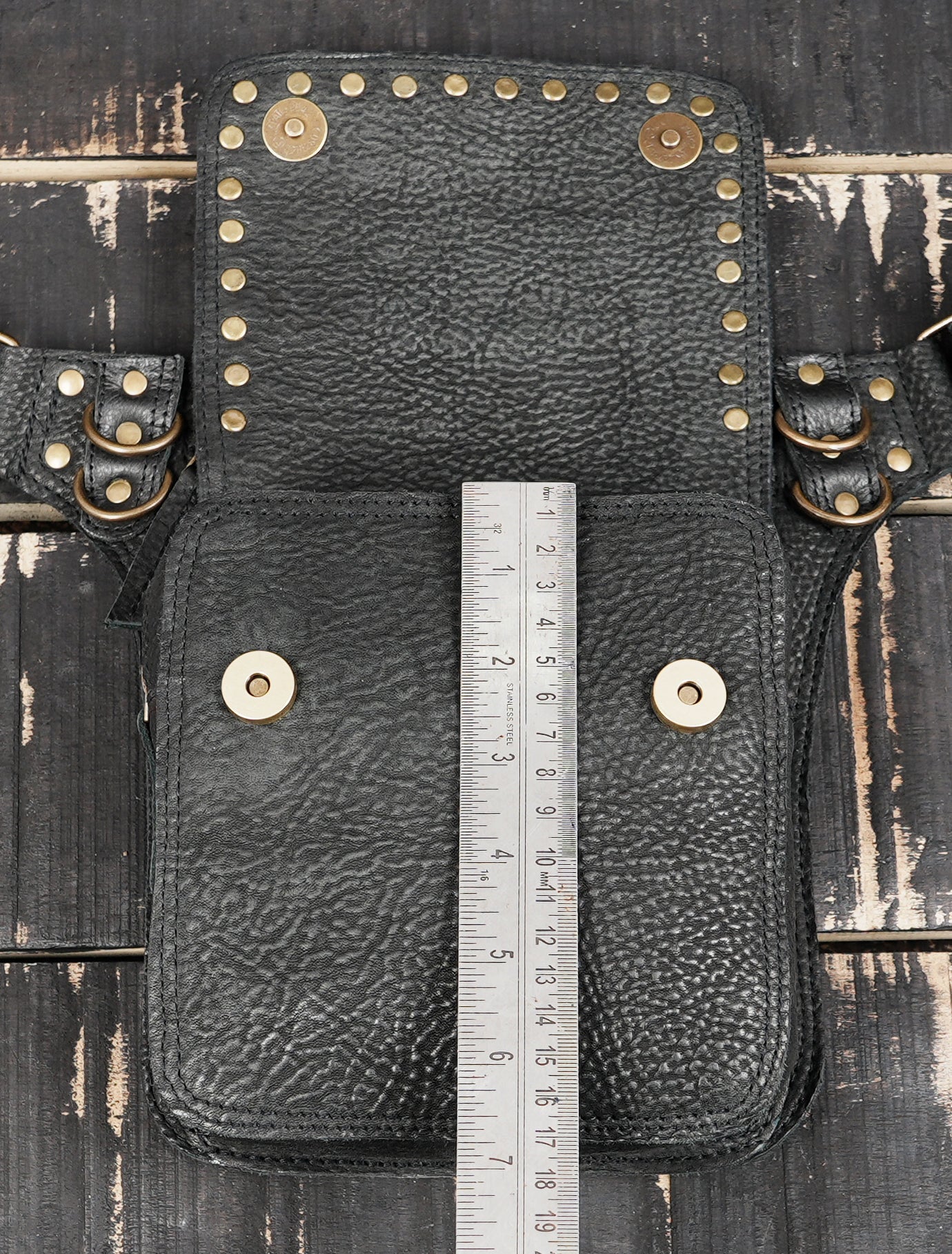 Black Genuine Leather Waist Belt Bag with Stud Detail || Unisex Black Leather Utility Waist Bag with Adjustable Belt (LT/AB/WB/6209)