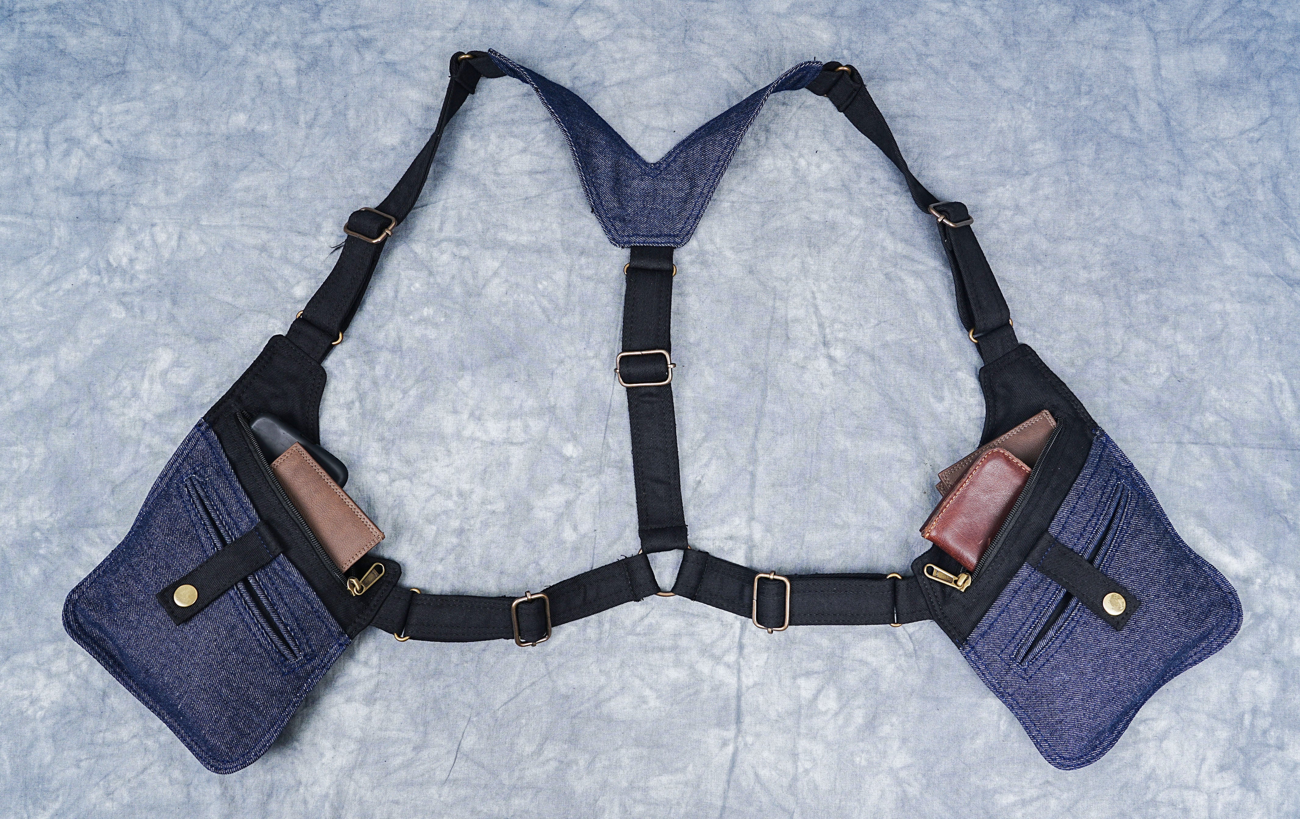 Holster bag || Shoulder bag || Utility vest bag || fully adjustable belt || Blue and black designs || unisex bag