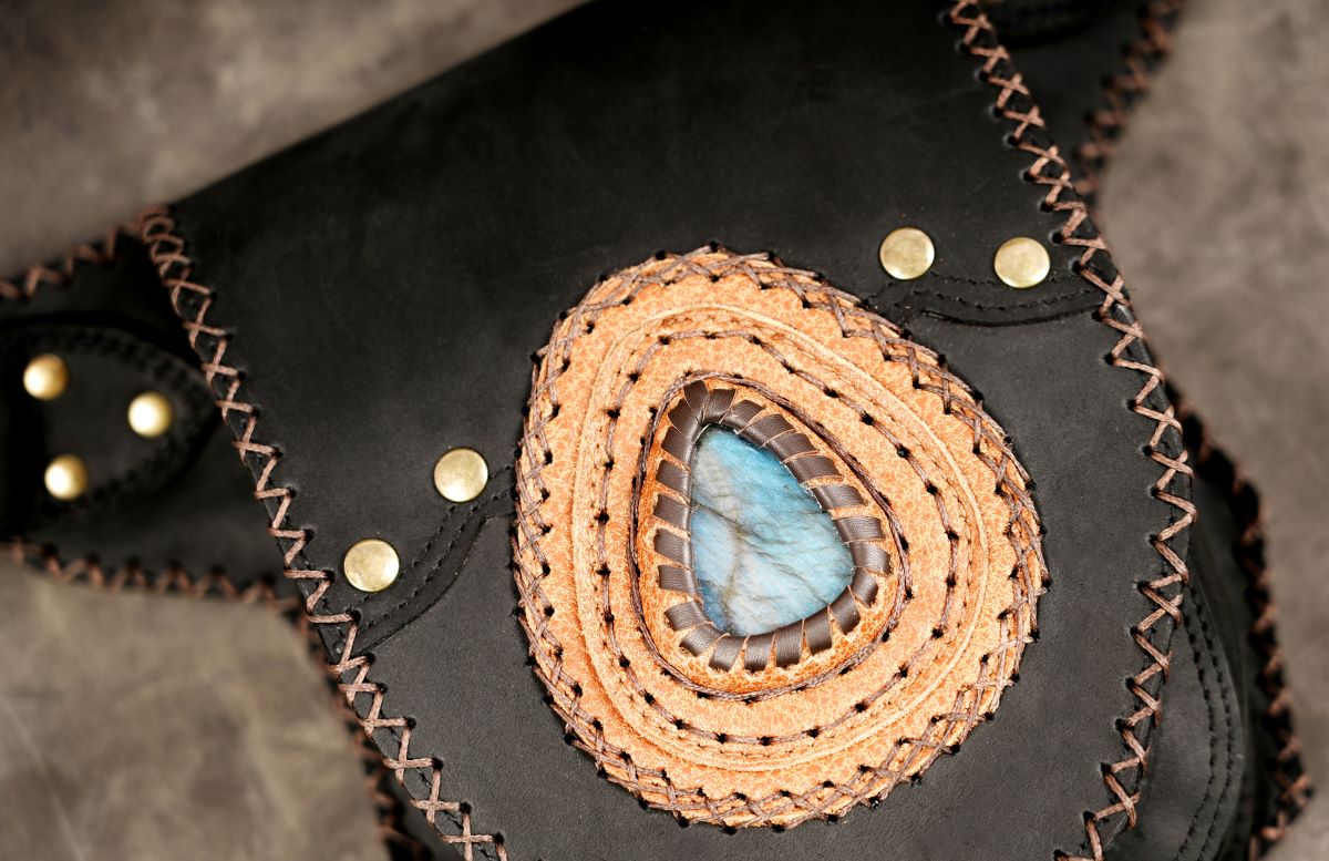 Rustic leather hip belt with antique brass hardware