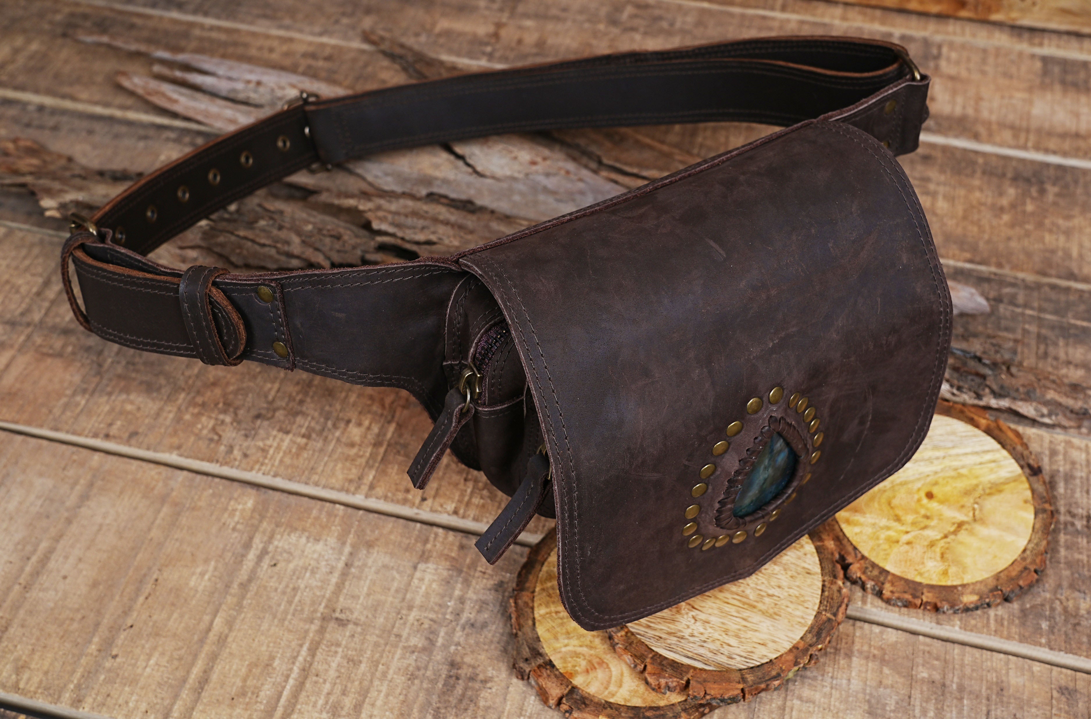 Unique Handmade leather Waist Bag with Adjustable belt Pouch || Hip Bag || Festival fanny bag For Girls || Leather Belt With Gemstone