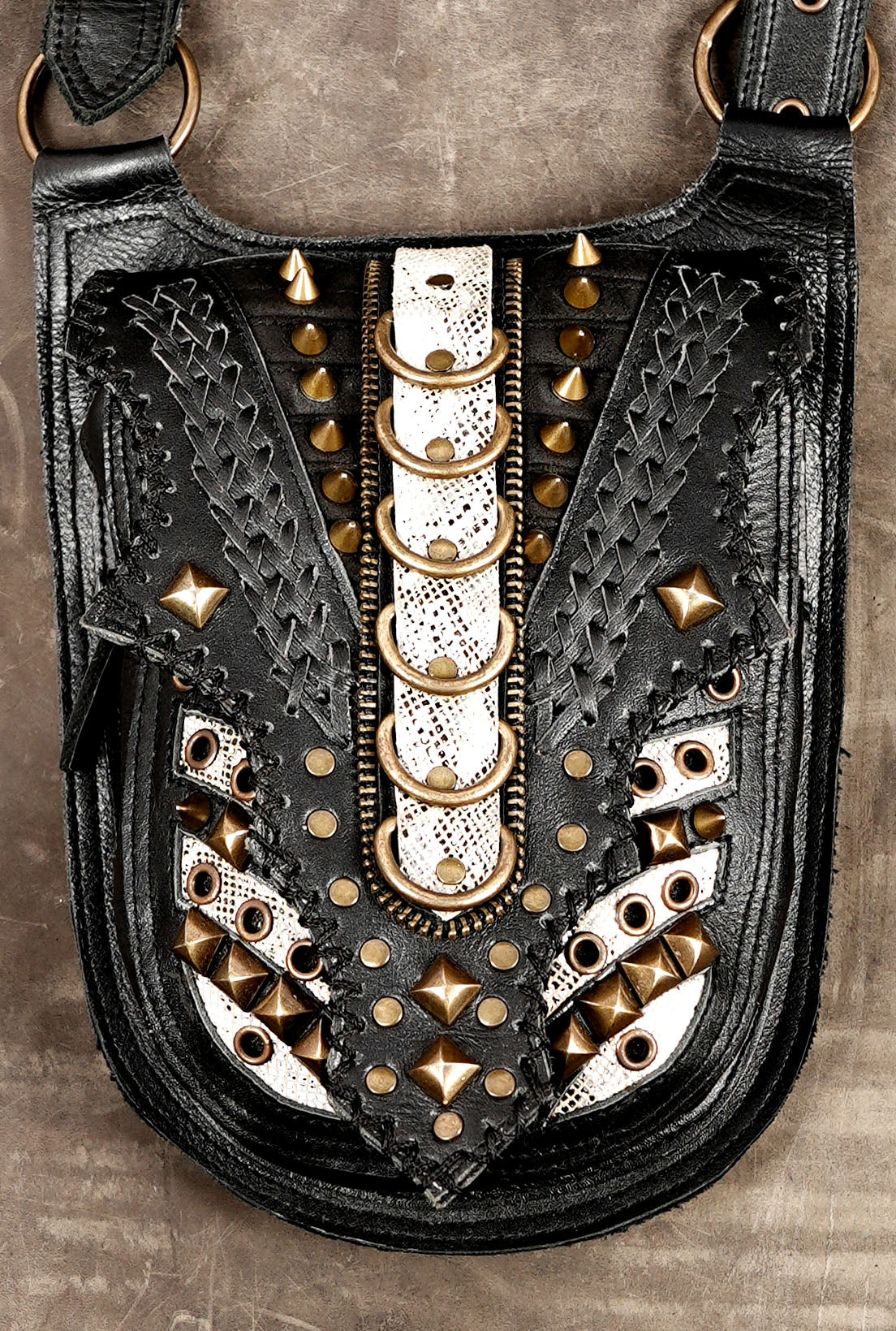 Alternative steampunk leather chest bag and hands-free hip pouch