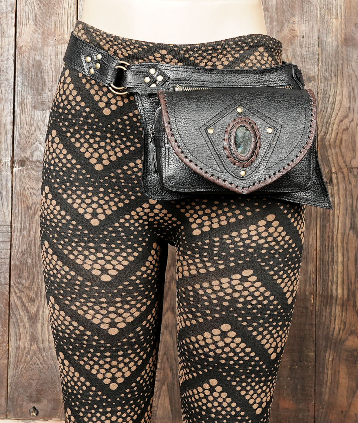 Adjustable leather waist belt with front utility pouch