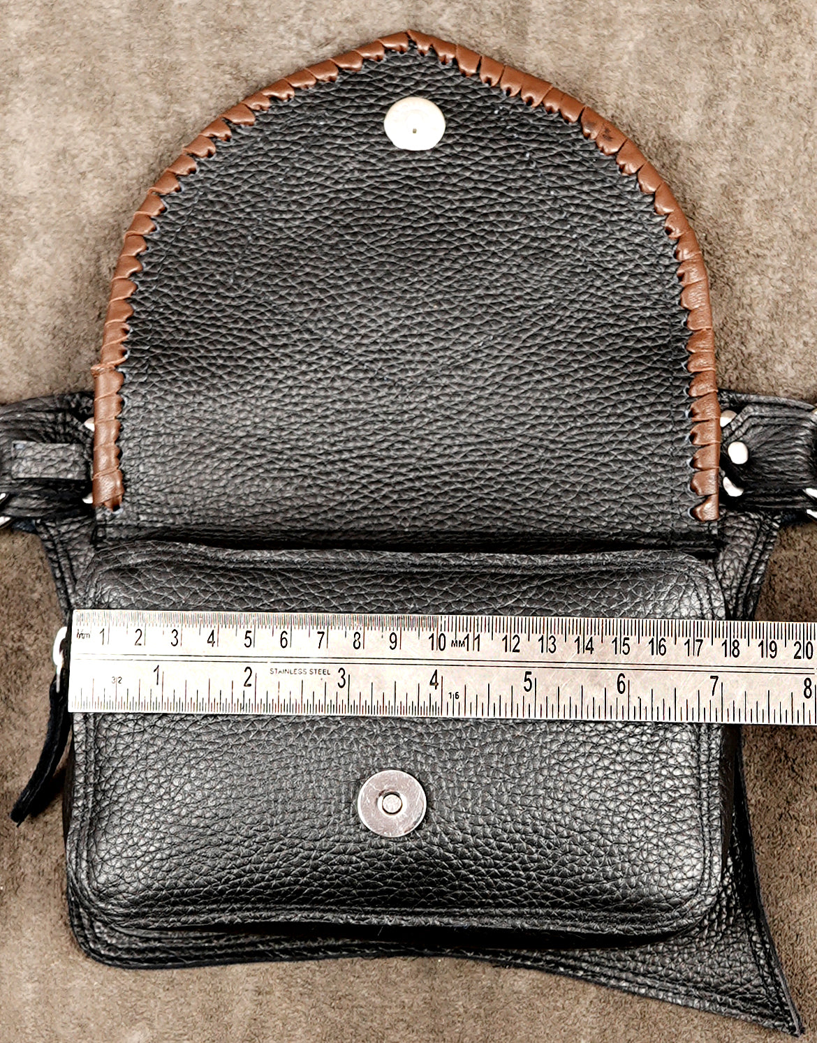 Dark tribal belt with tan trim and crystal focal points