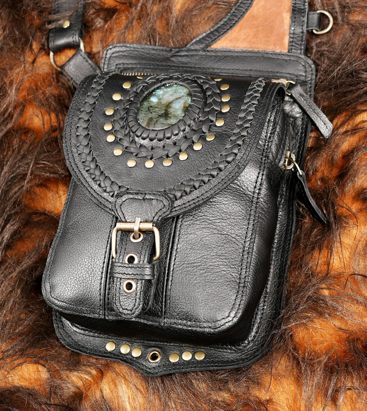 Black Leather Dual Holster Harness Bag Unisex Festival Chest Rig