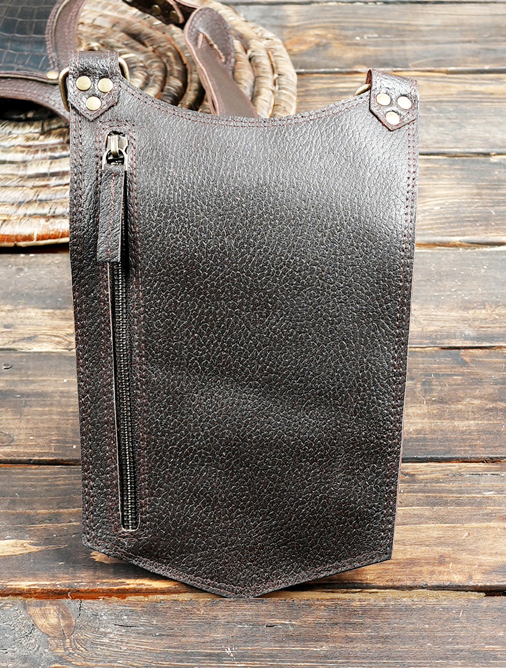 Handmade leather utility thigh bags with adjustable straps for alternative fashion outfits.