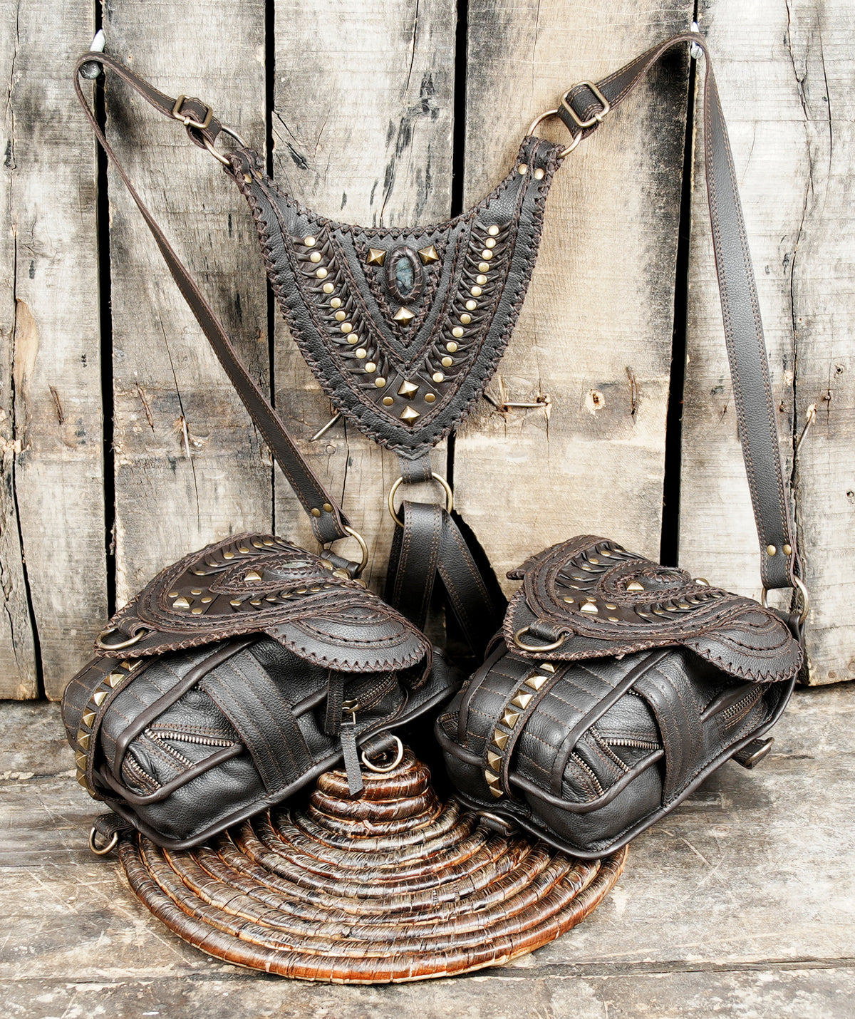 Unisex leather hip bag harness for Burning Man and music festivals