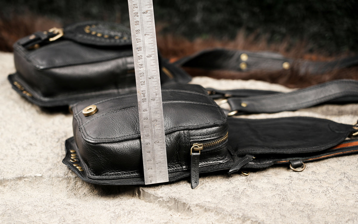 Black Leather Dual Holster Harness Bag Unisex Festival Chest Rig