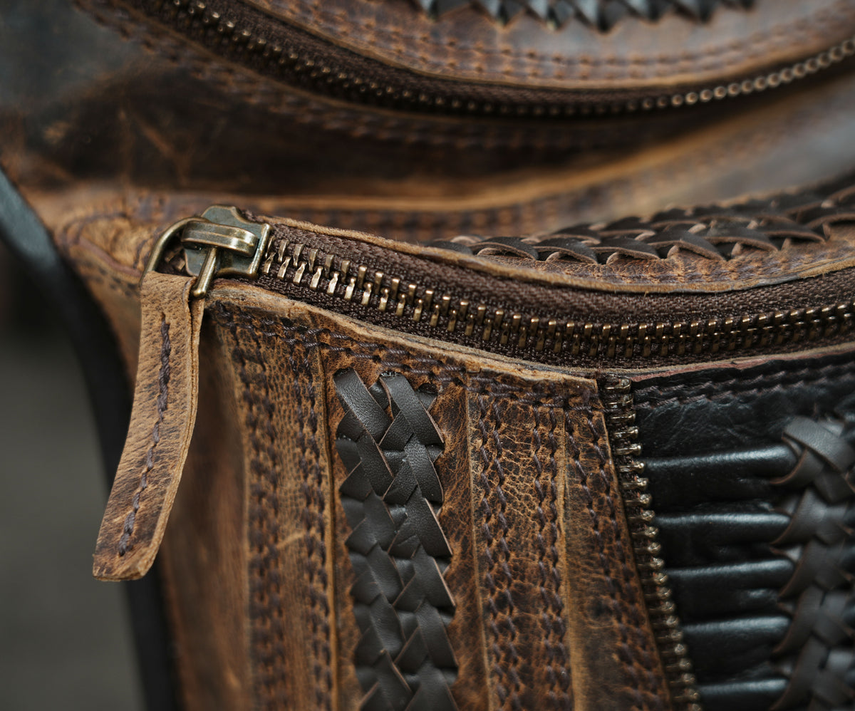 Distressed leather waist bag with zip pocket
