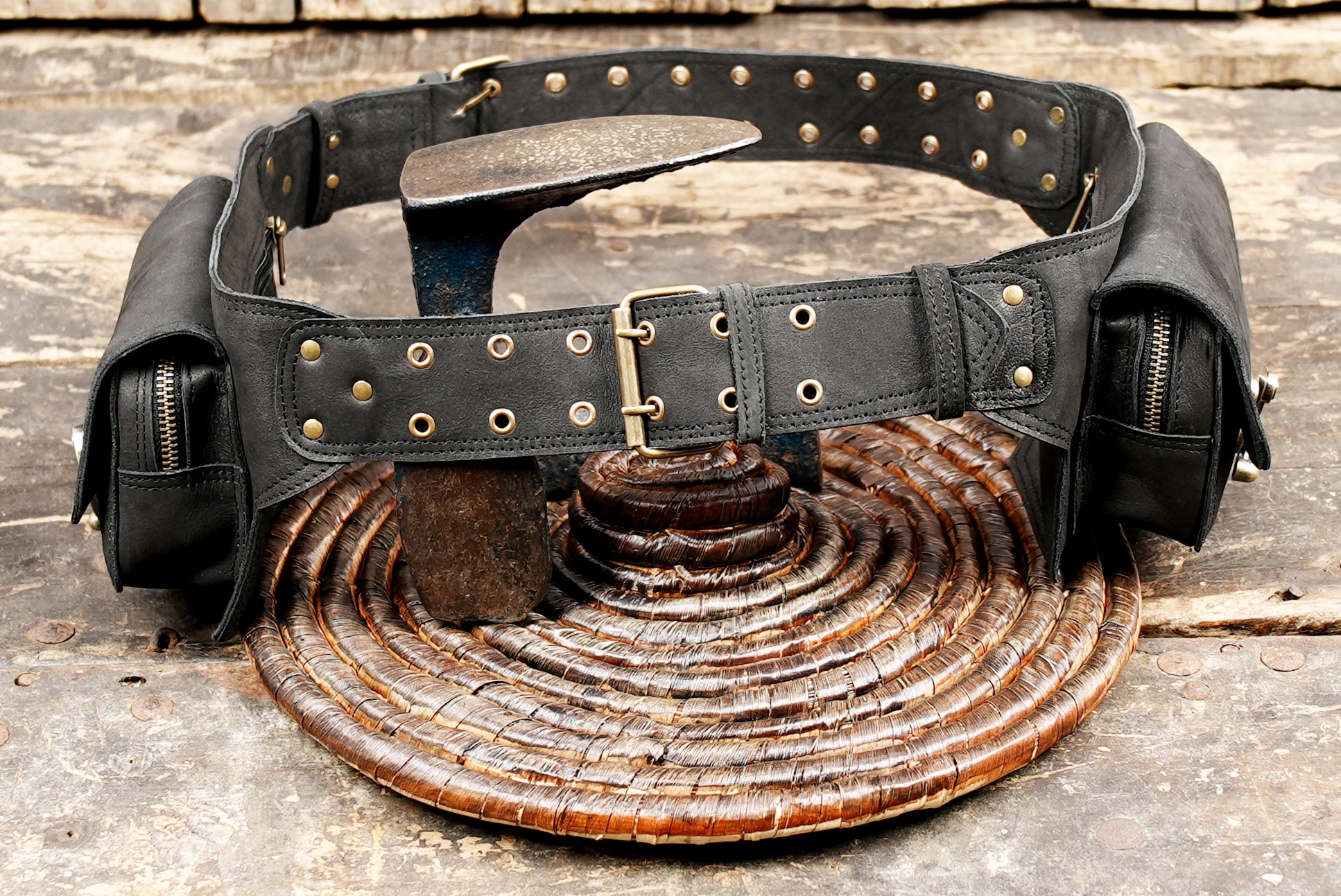 Distressed leather waist belt with adjustable eyelet strap