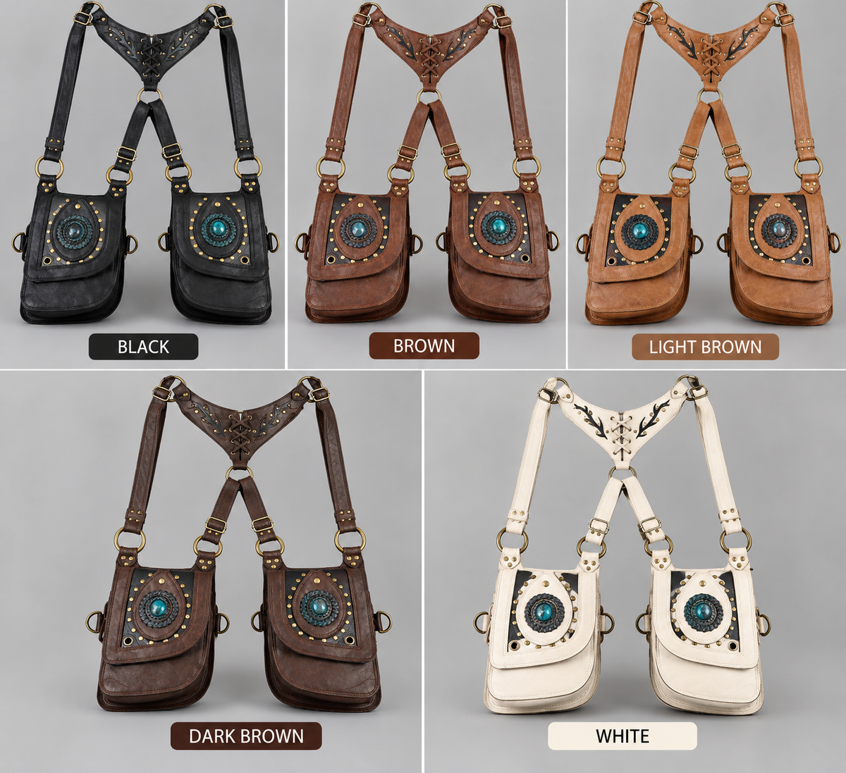 Unisex Leather Double Holster Bag Steampunk Chest Harness Festival Shoulder Bag