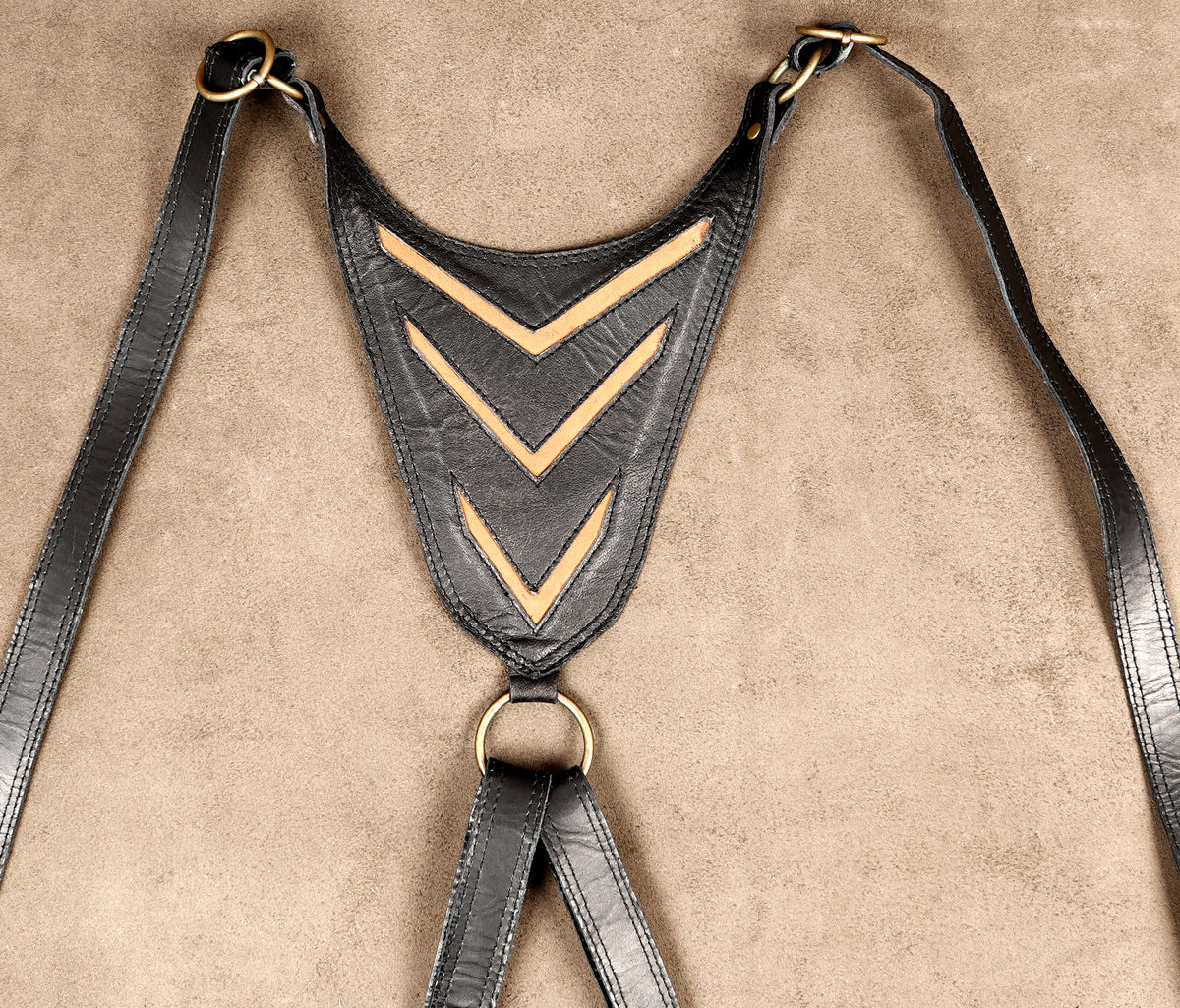 Black Leather Steampunk Shoulder Harness Bag with Matching Strap Accessories