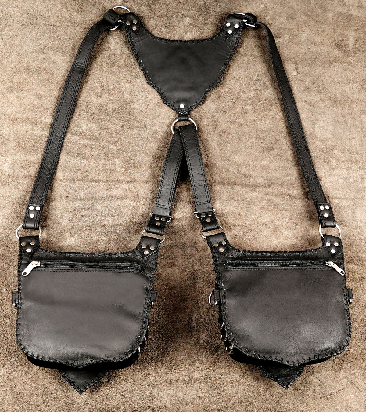 Edgy leather harness bag for women