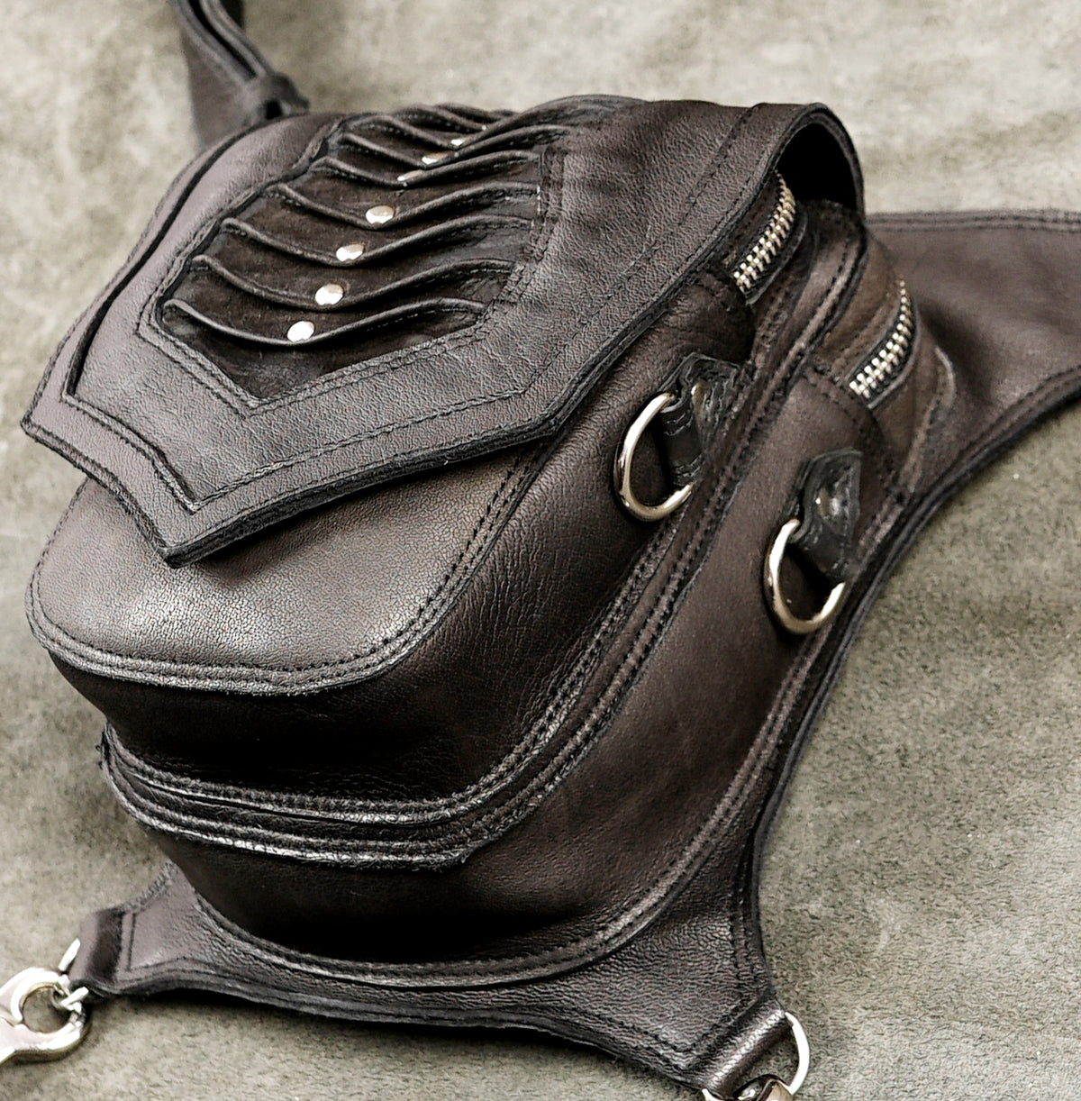 Fantasy armor leather pouch with chevron stitching