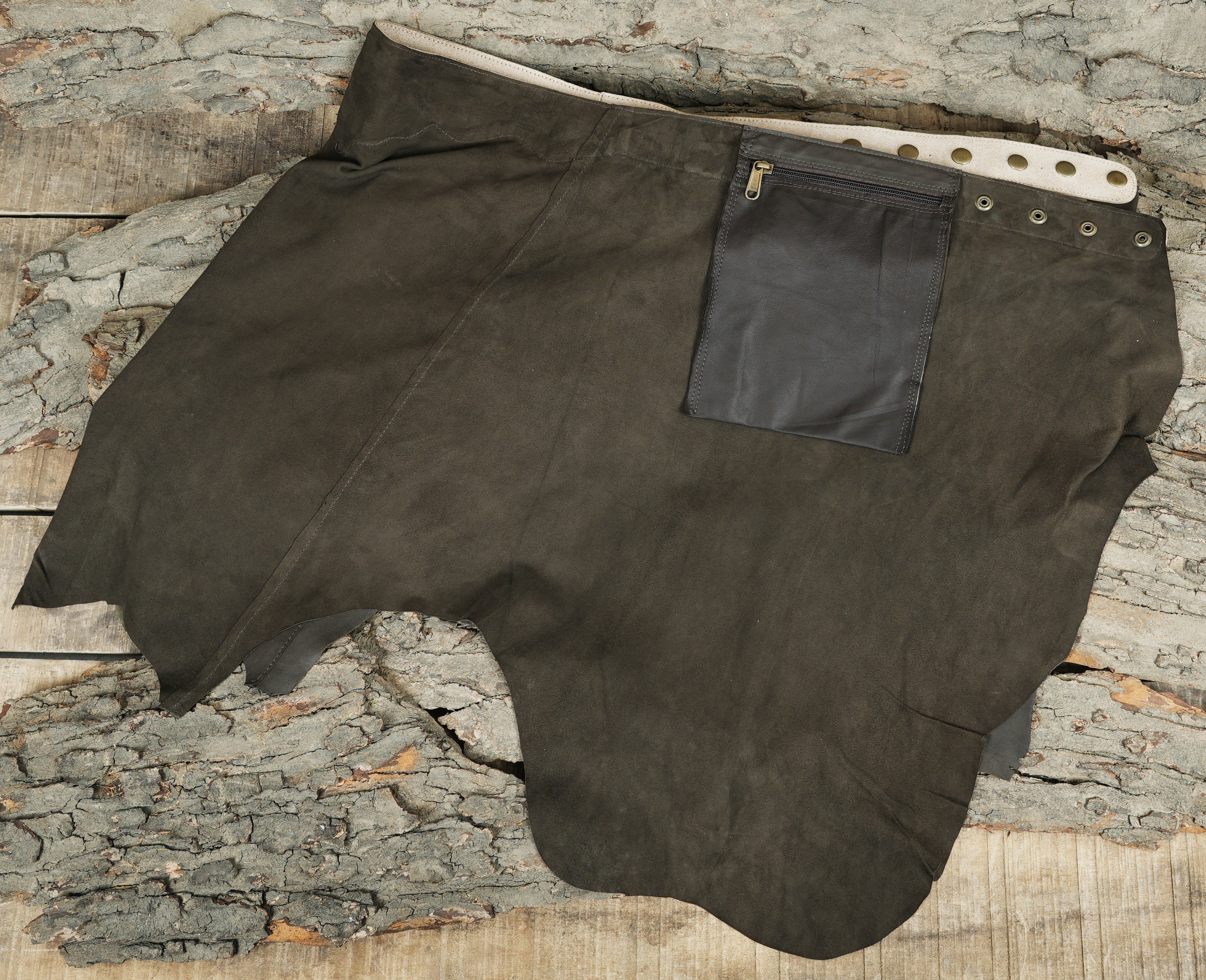 Fantasy costume leather skirt with labradorite gemstone