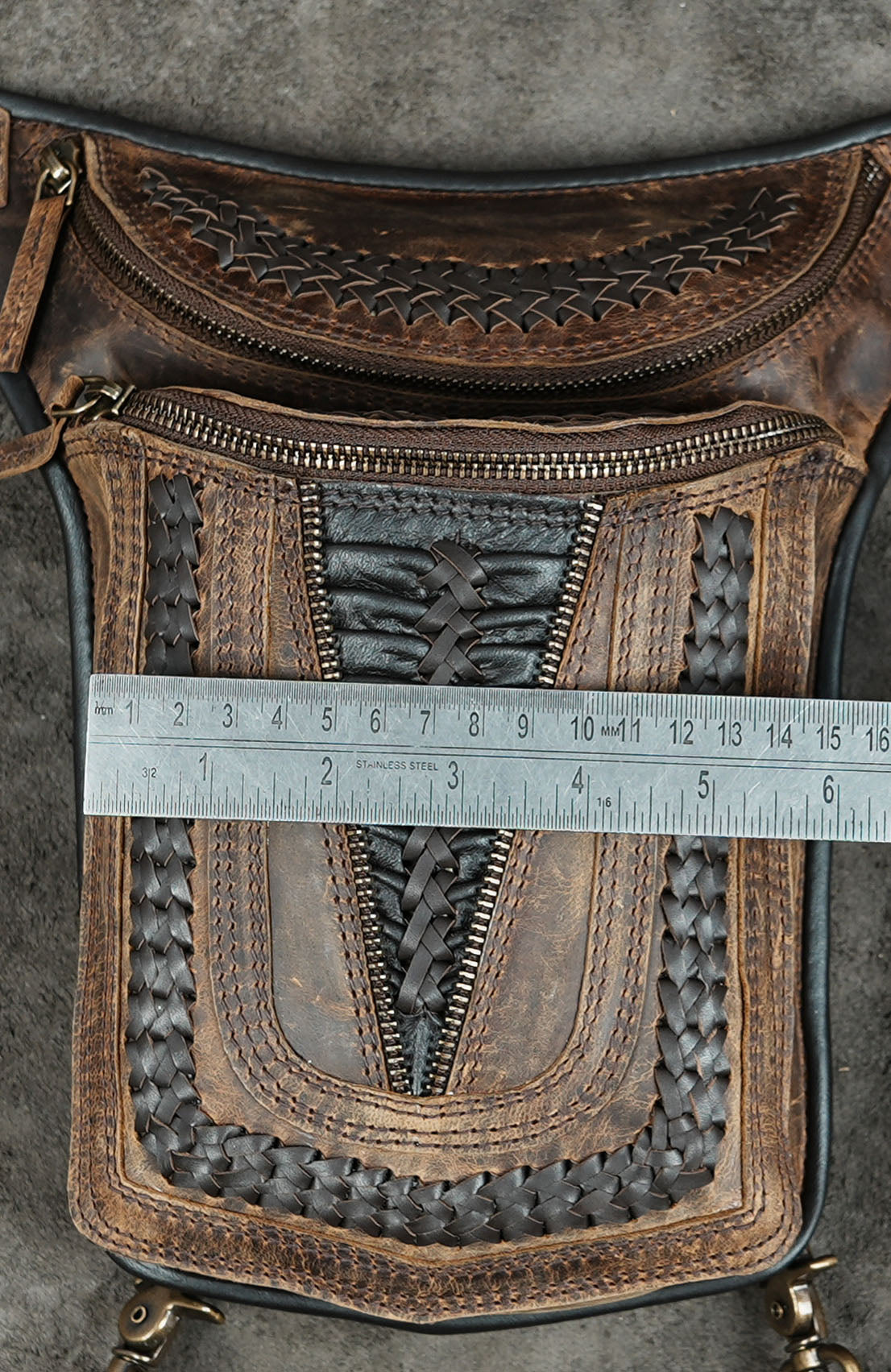 Festival fashion leather pouch with braided detail