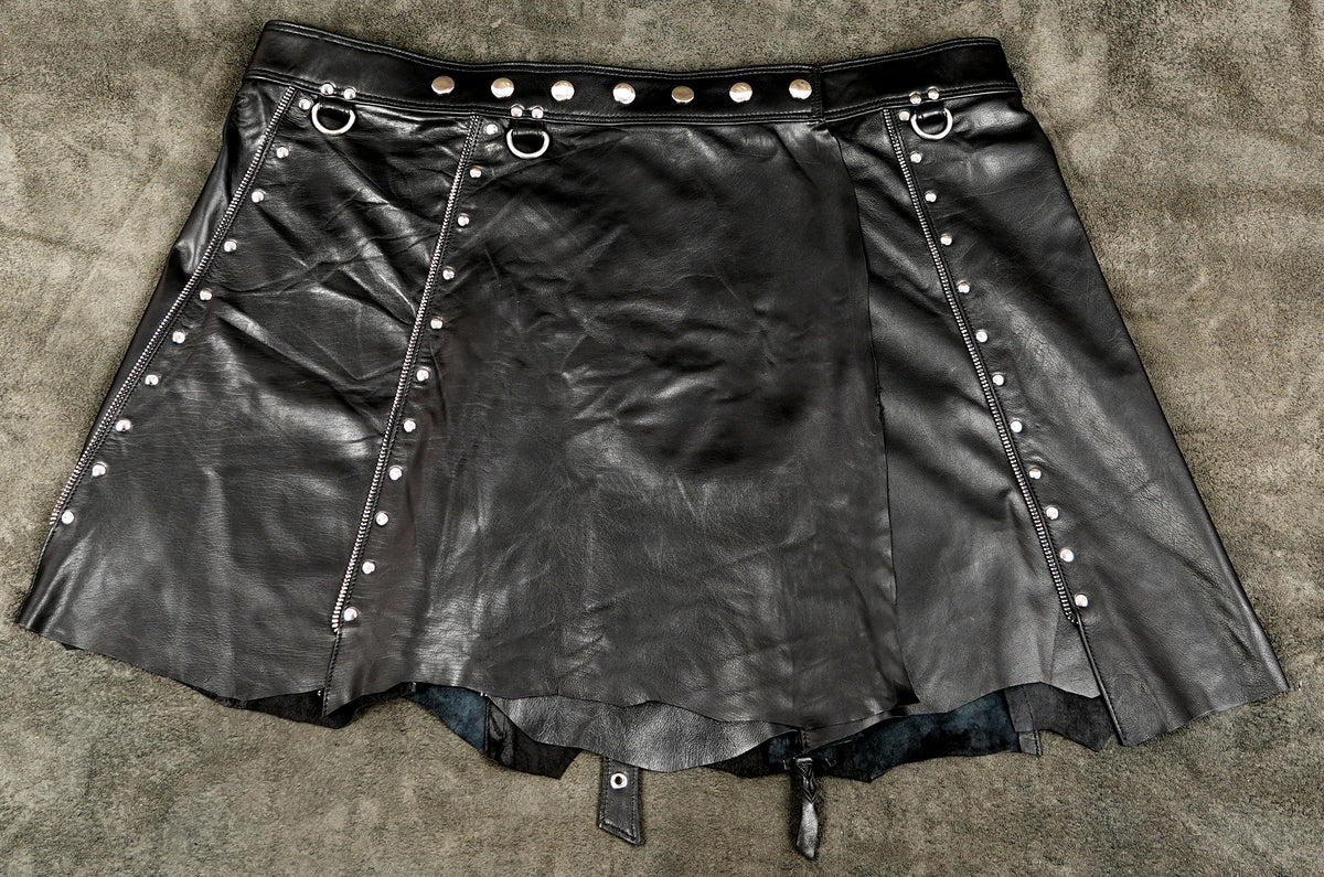 Festival leather mini skirt with studs and silver fittings