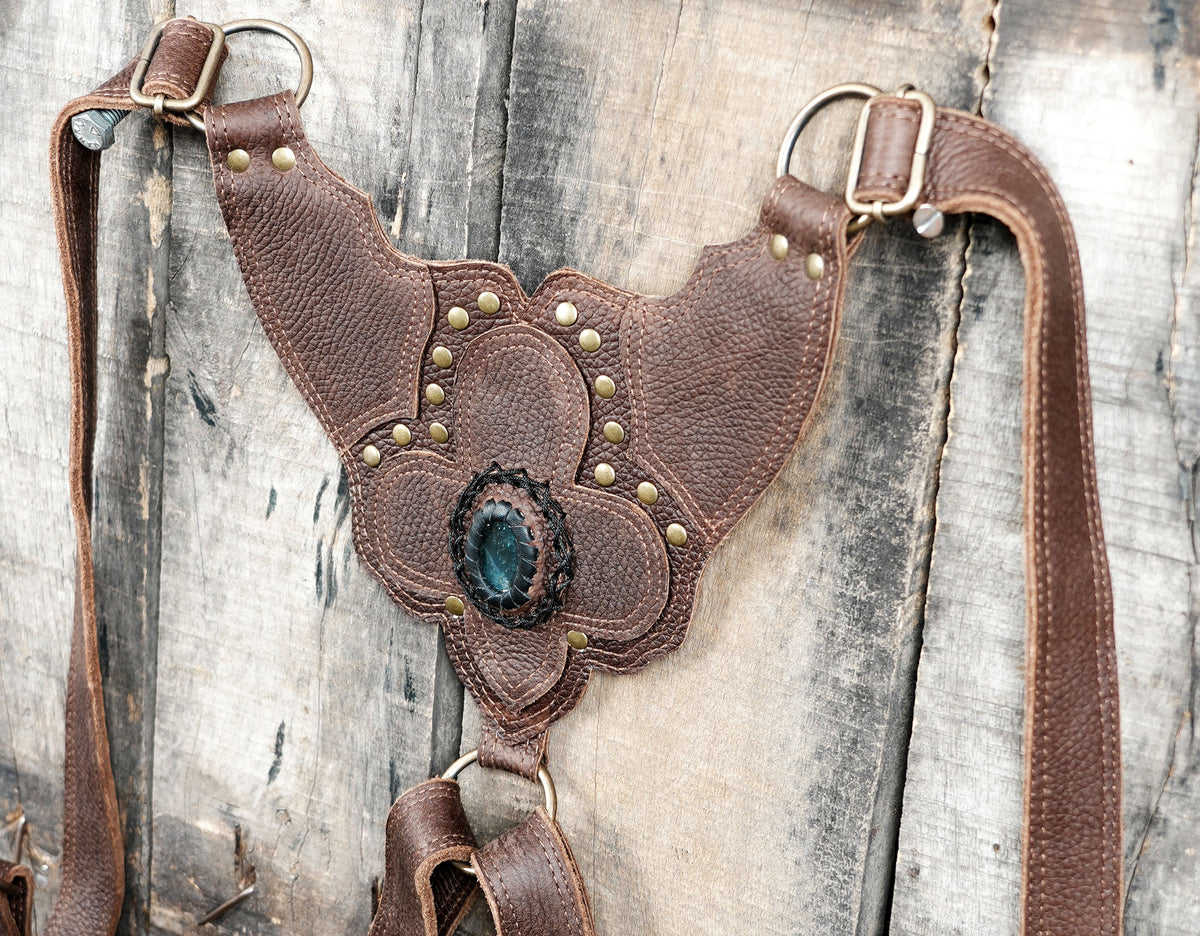 Brown leather festival bag with adjustable shoulder straps