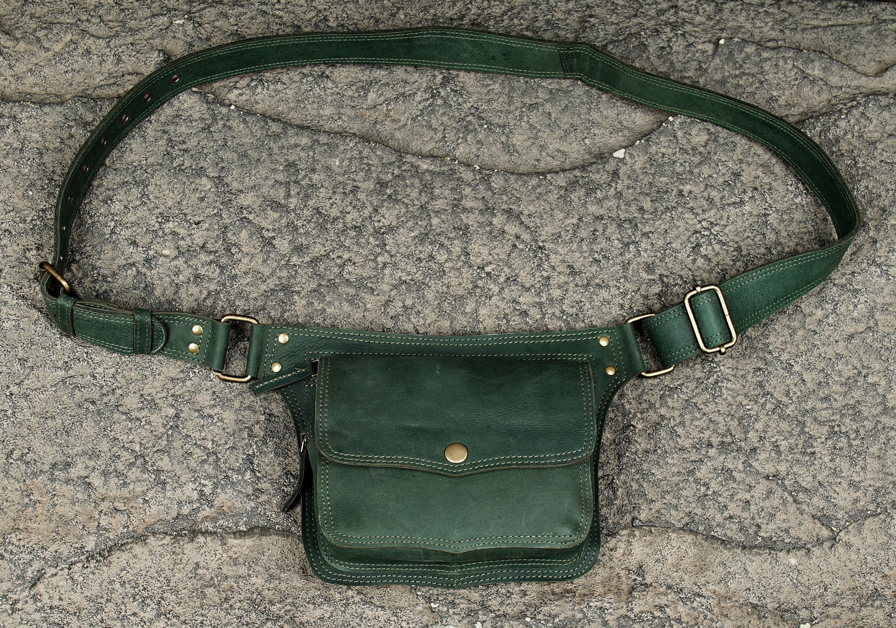 Black leather bum bag with adjustable strap