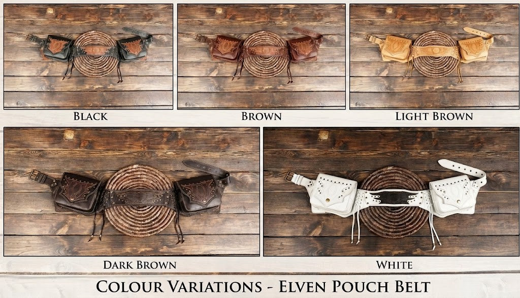 leather waist pouch with double utility pockets and adjustable buckle belt