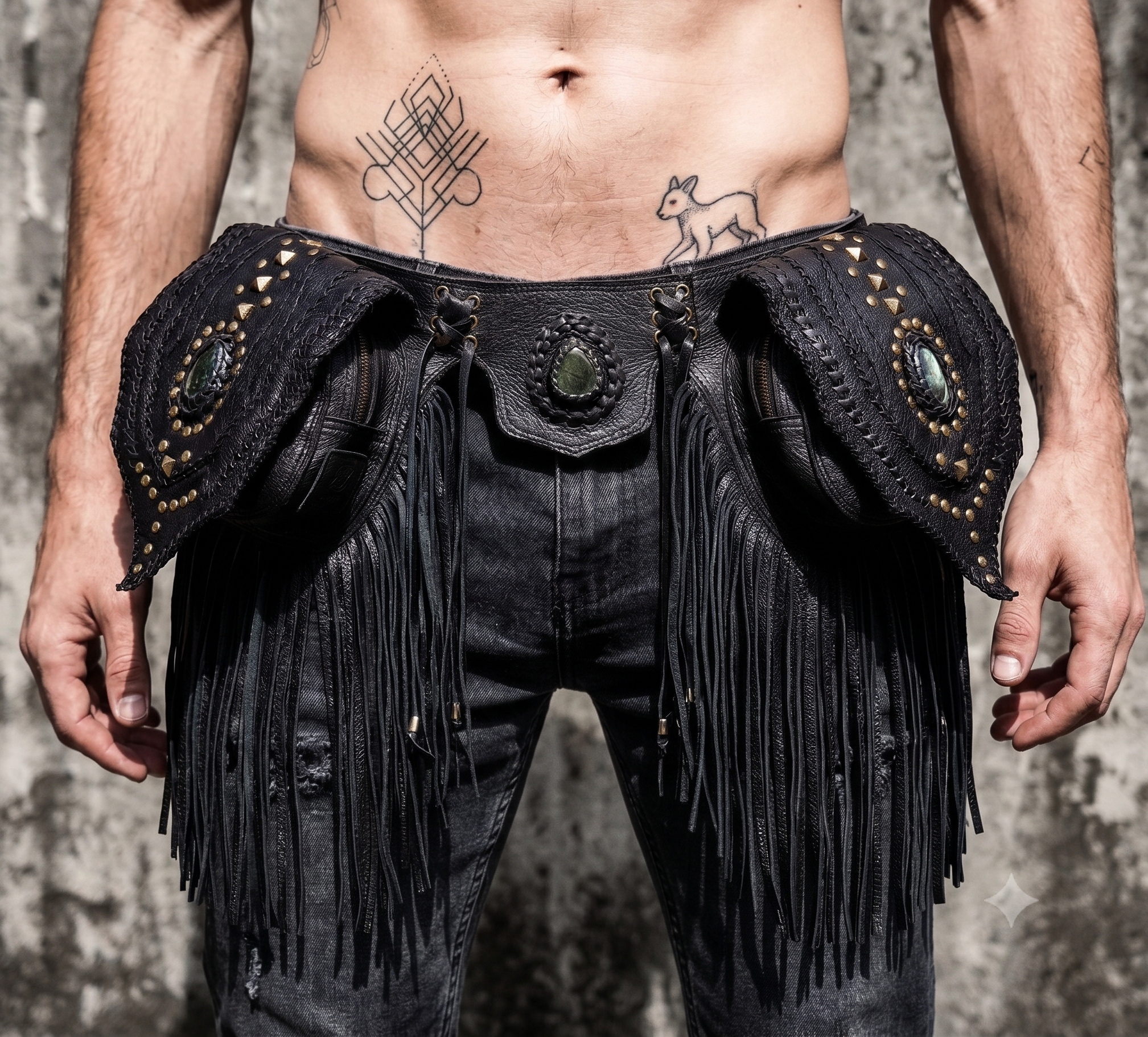 Handmade rustic hip belt with antique brass hardware