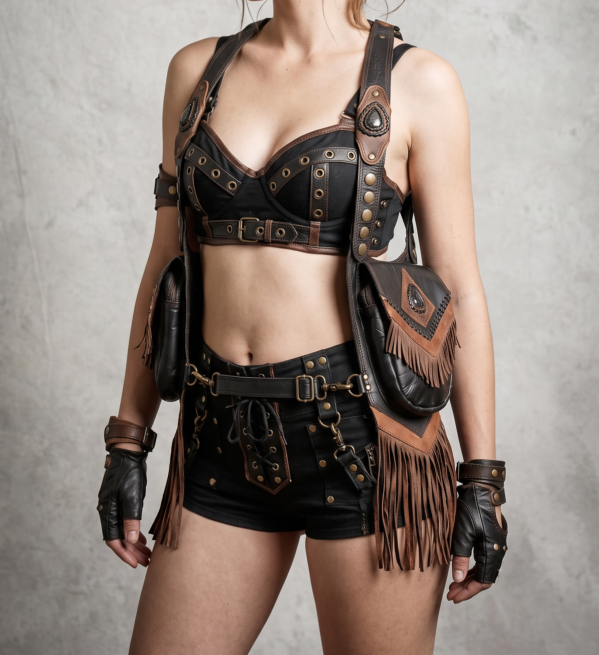 Unisex leather utility bag set for Burning Man and outdoor music festivals