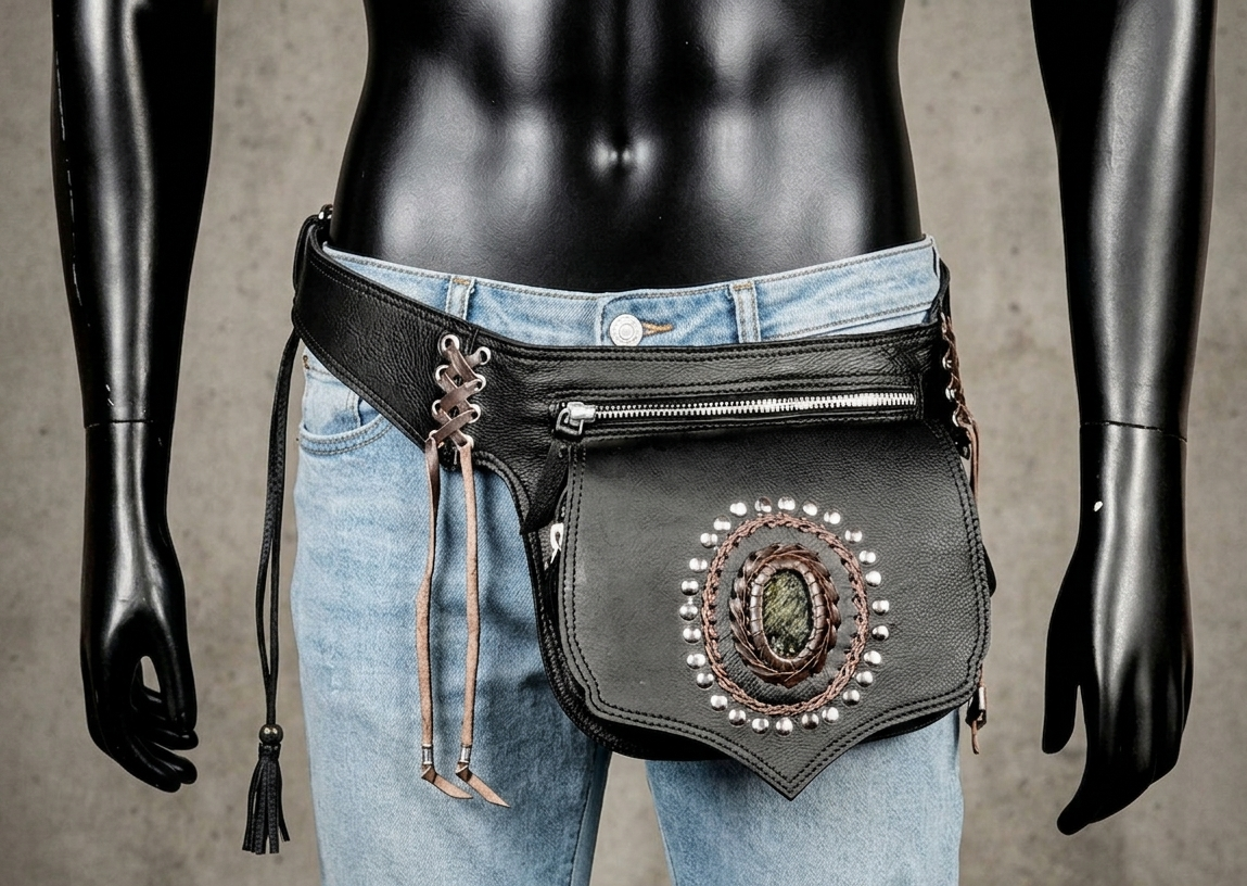 Boho studded leather fanny pack.