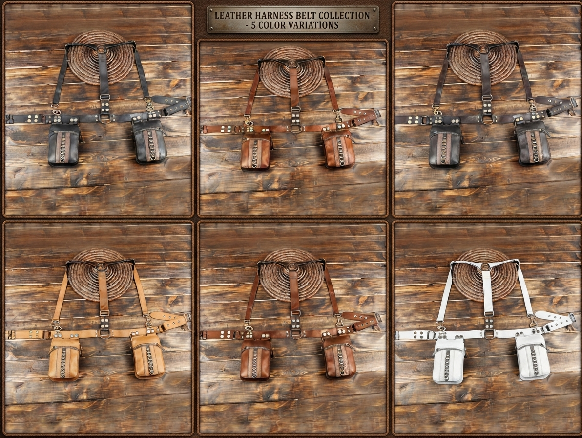 Dark aesthetic black leather harness belt with dual functional compartments   
