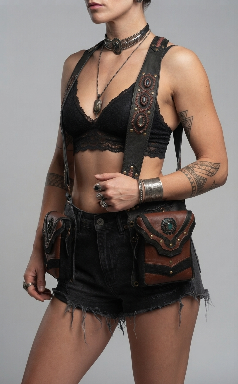 Handmade Brown and Black Leather Shoulder Holster Bag