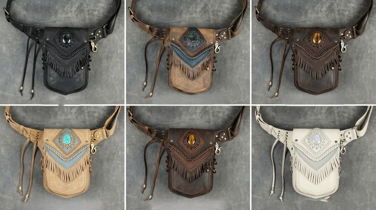 Unisex festival belt pouch with handcrafted leather detailing