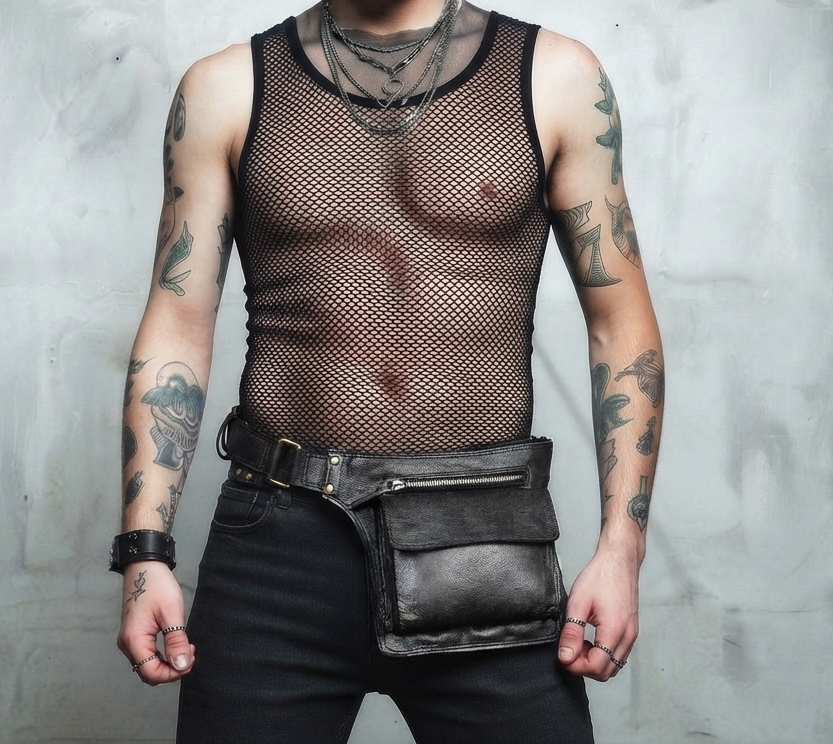 Leather Utility Hip Bag with Front Storage and Zipper