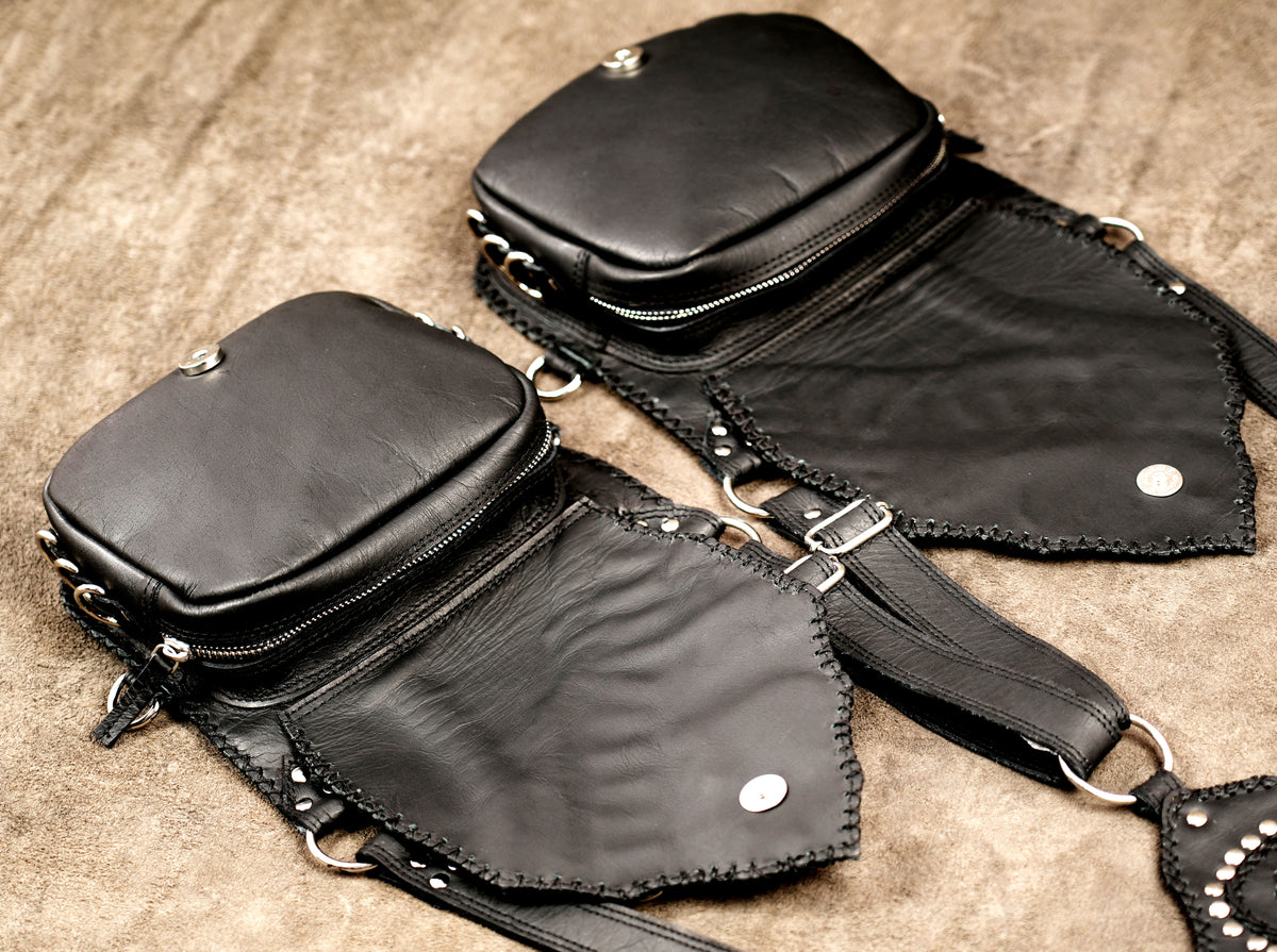 Genuine leather bag with two side pockets