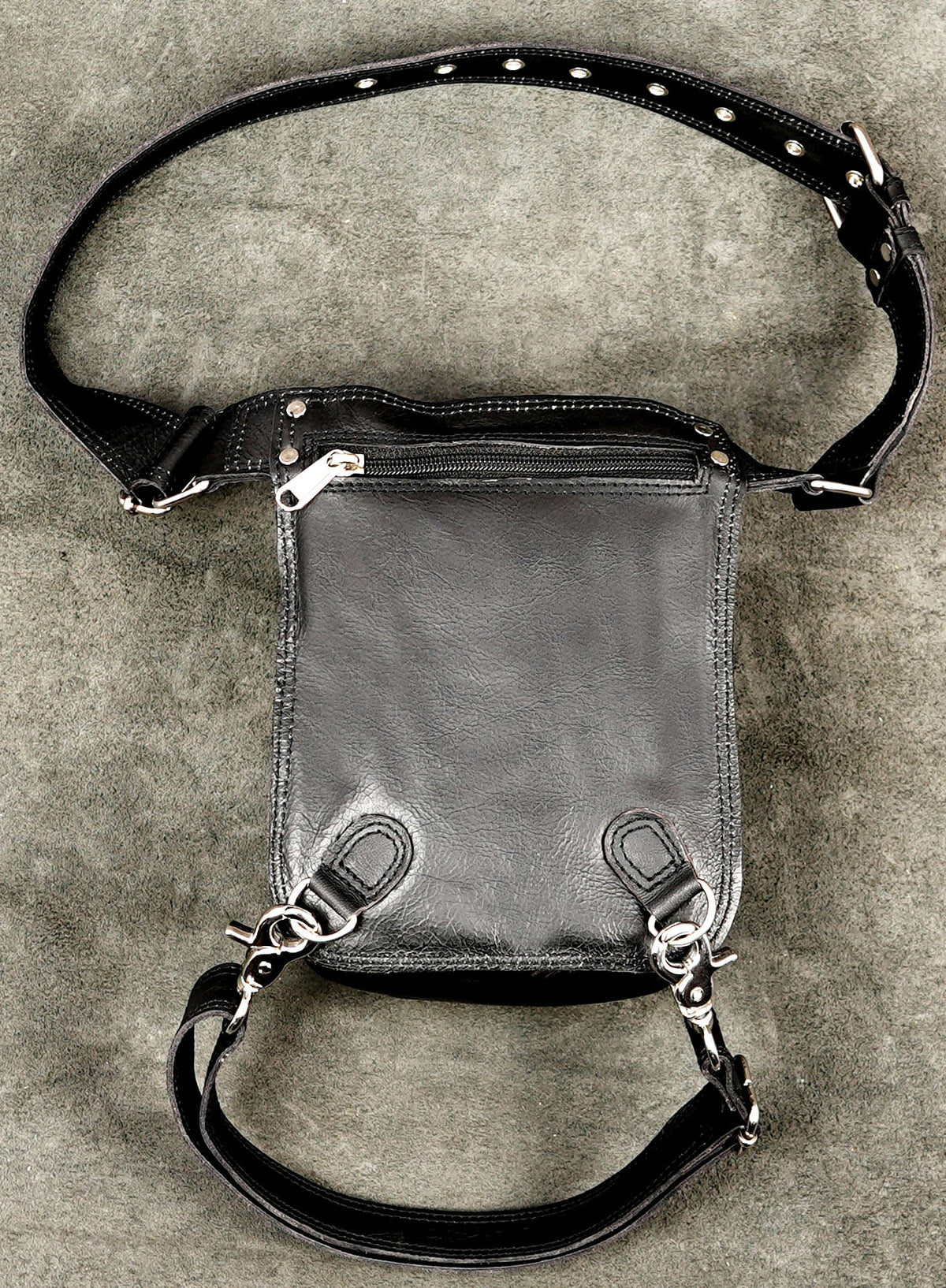 Genuine leather commuter pouch with snap button design