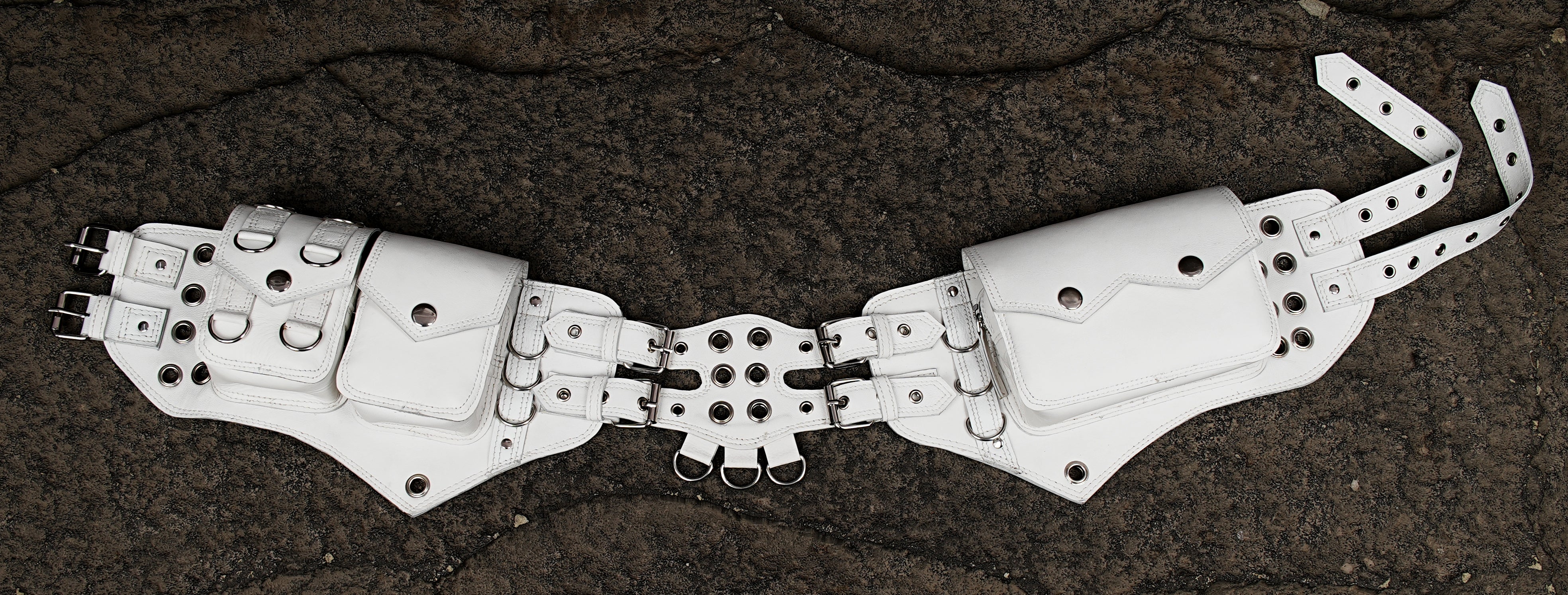 Genuine leather everyday carry belt with double bags