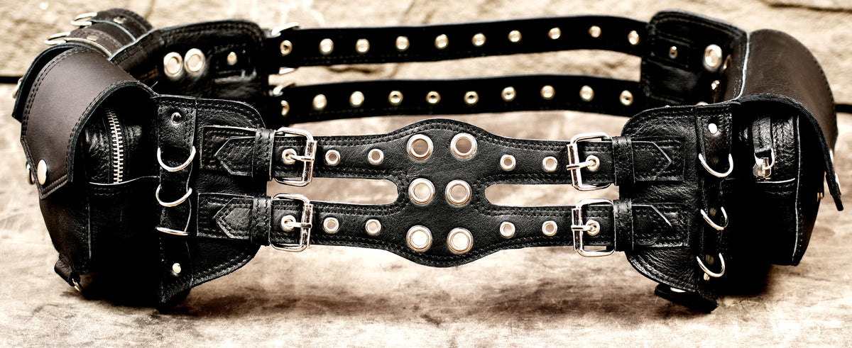 Genuine leather festival accessory belt with double pockets
