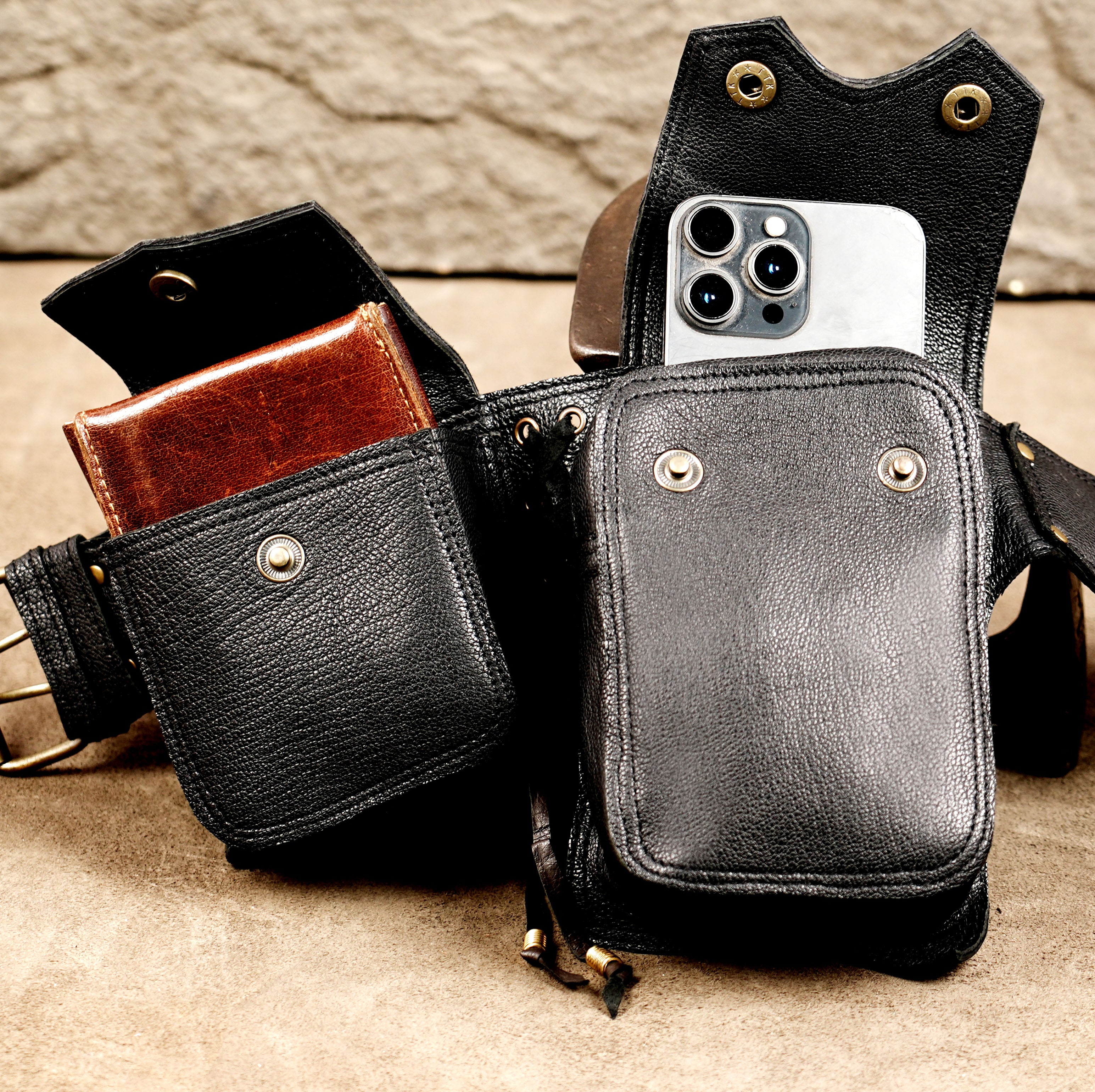 Genuine leather festival accessory belt with pocket detail