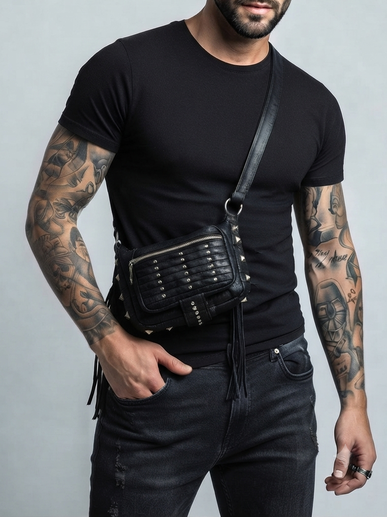 Genuine leather festival crossbody with fringe tassels