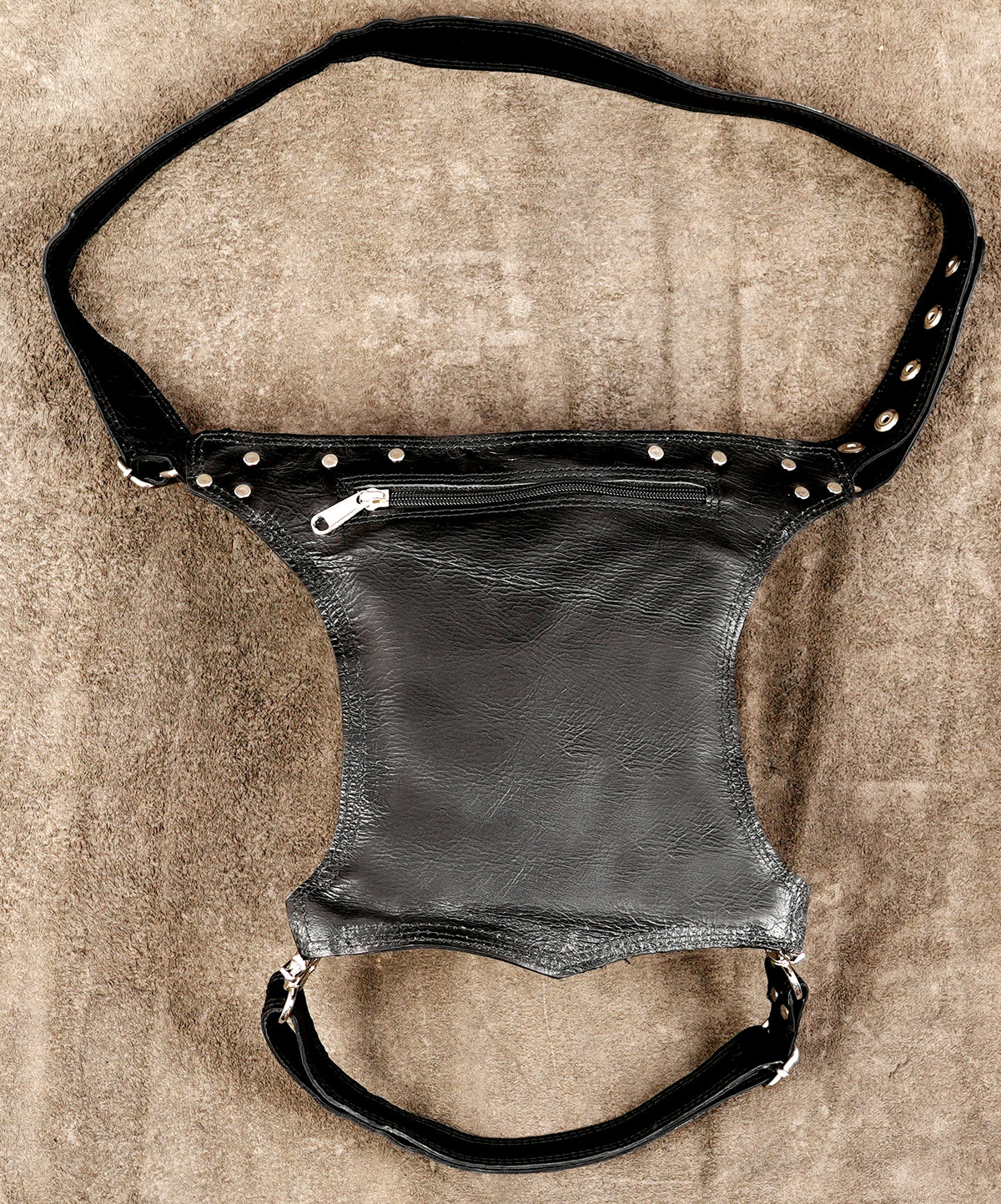 Genuine leather festival pouch with diamond stud trim