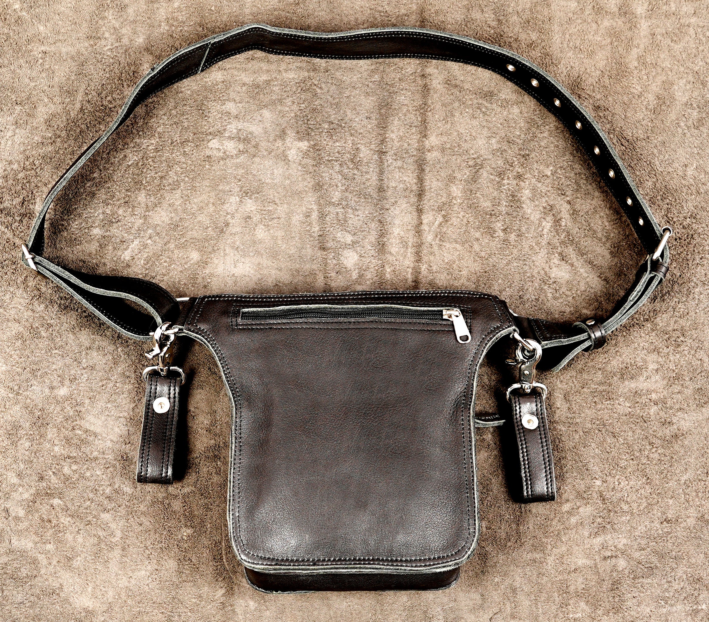 Genuine leather festival pouch with snap button design