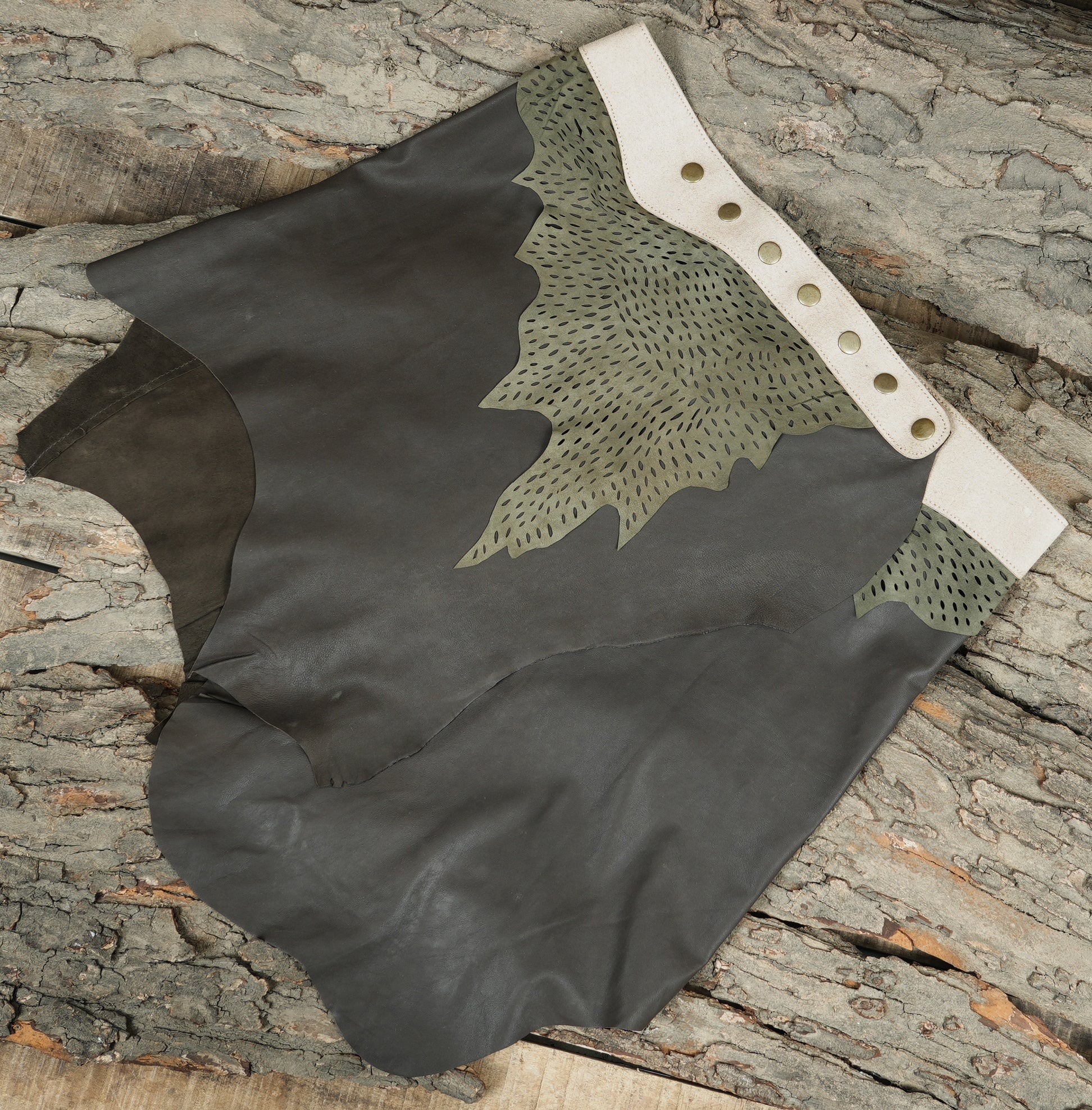 Genuine leather festival skirt with two tone green design