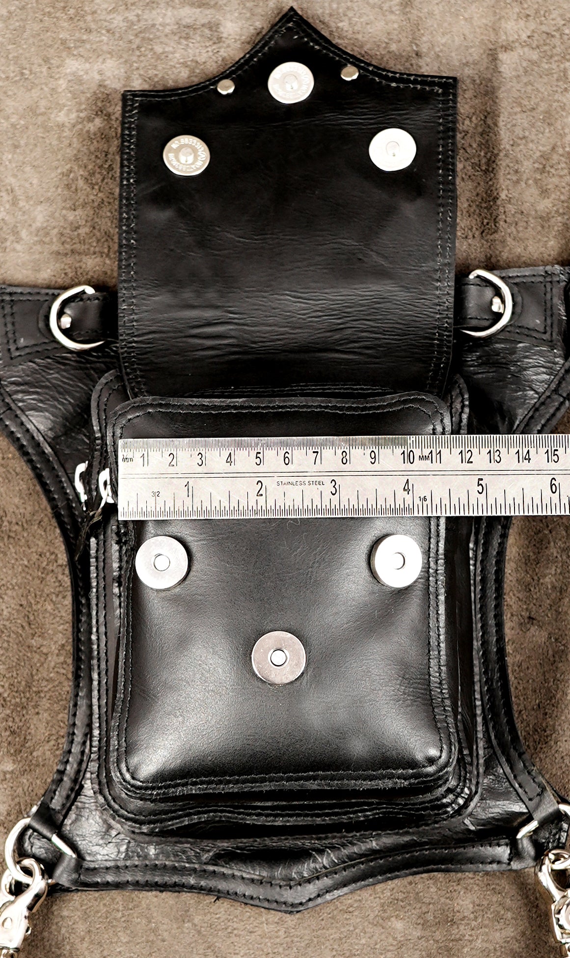 Genuine leather rave bag with detachable leg piece