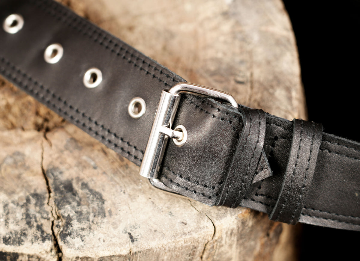 Gothic black leather skirt belt with front storage pouch