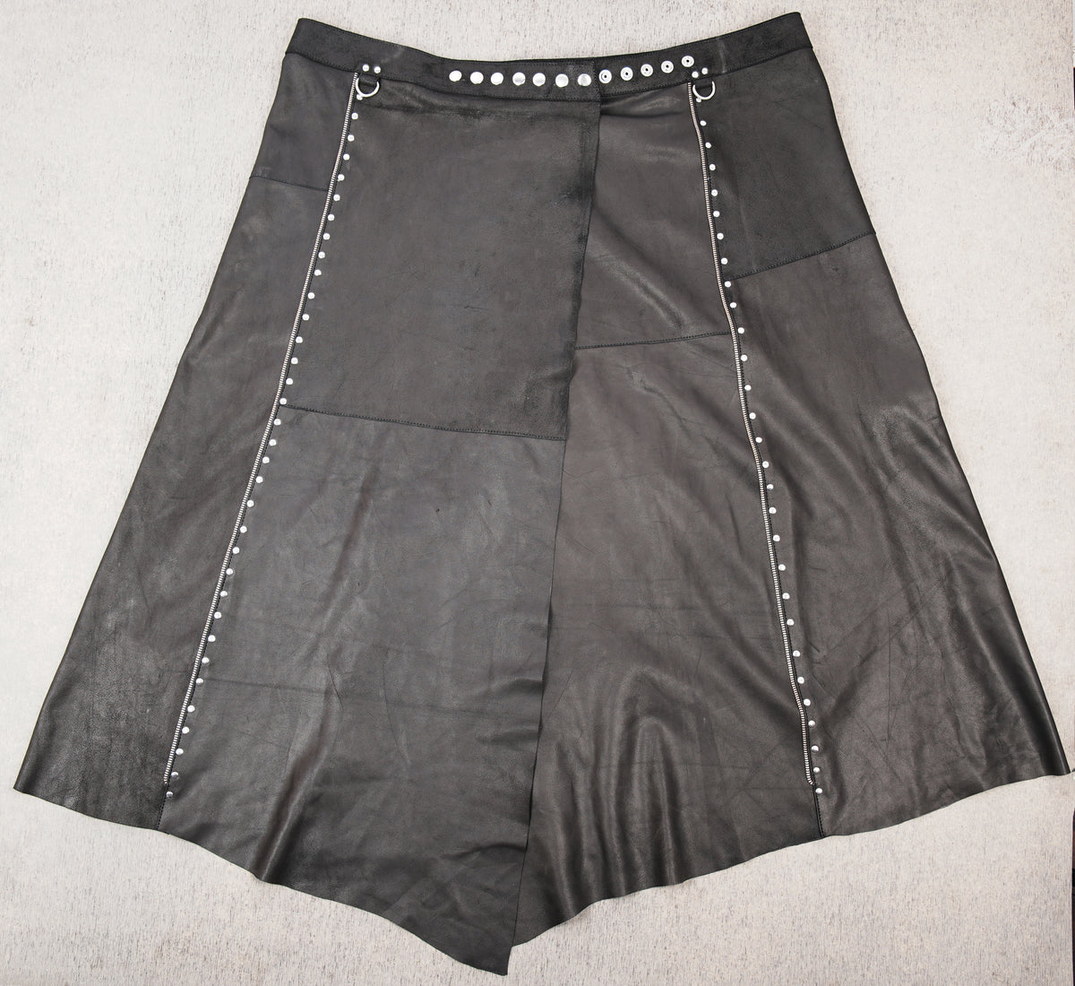 Gothic maxi skirt with studs and hanging leather straps