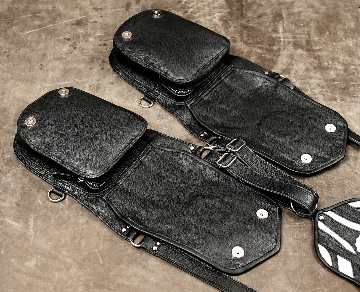 Gothic shoulder holster bag featuring natural labradorite stones