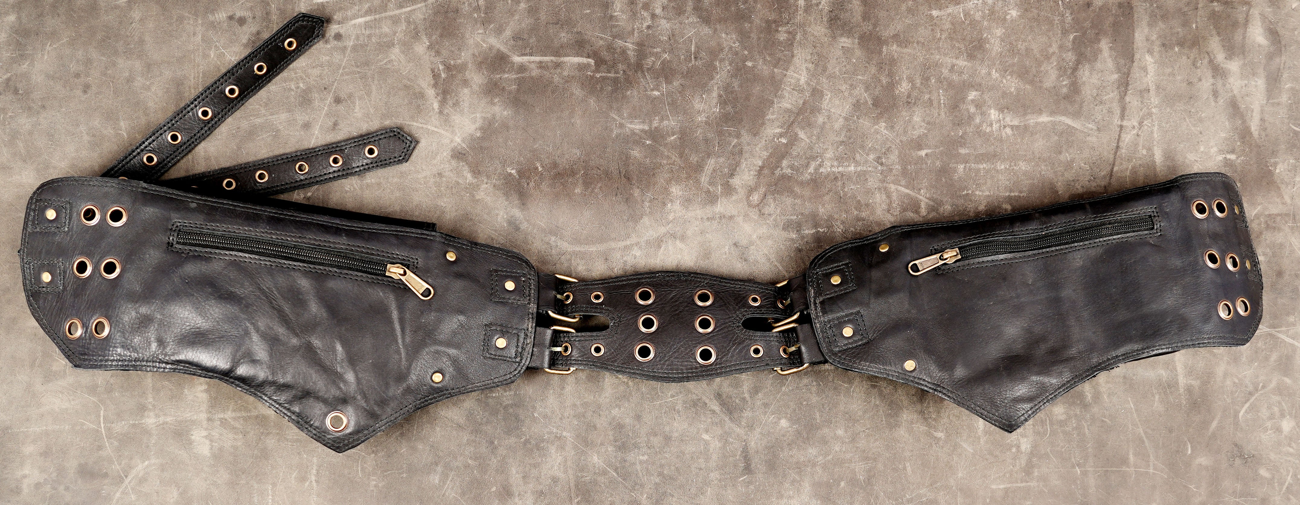 Gothic utility waist belt made from black leather