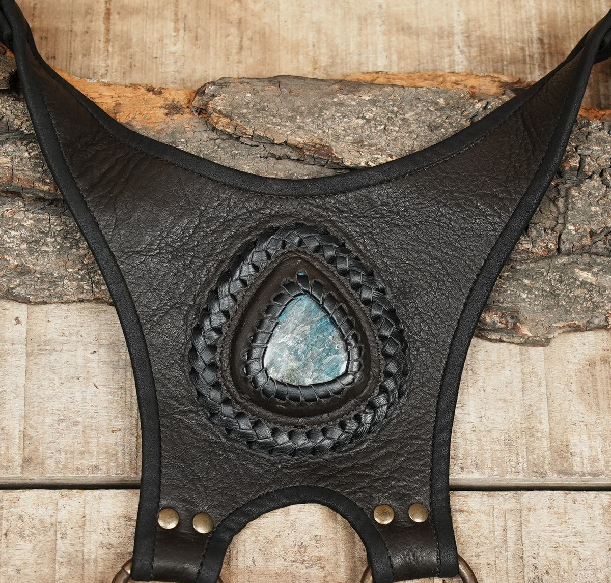 Handmade black leather shoulder holster with two matching side bags
