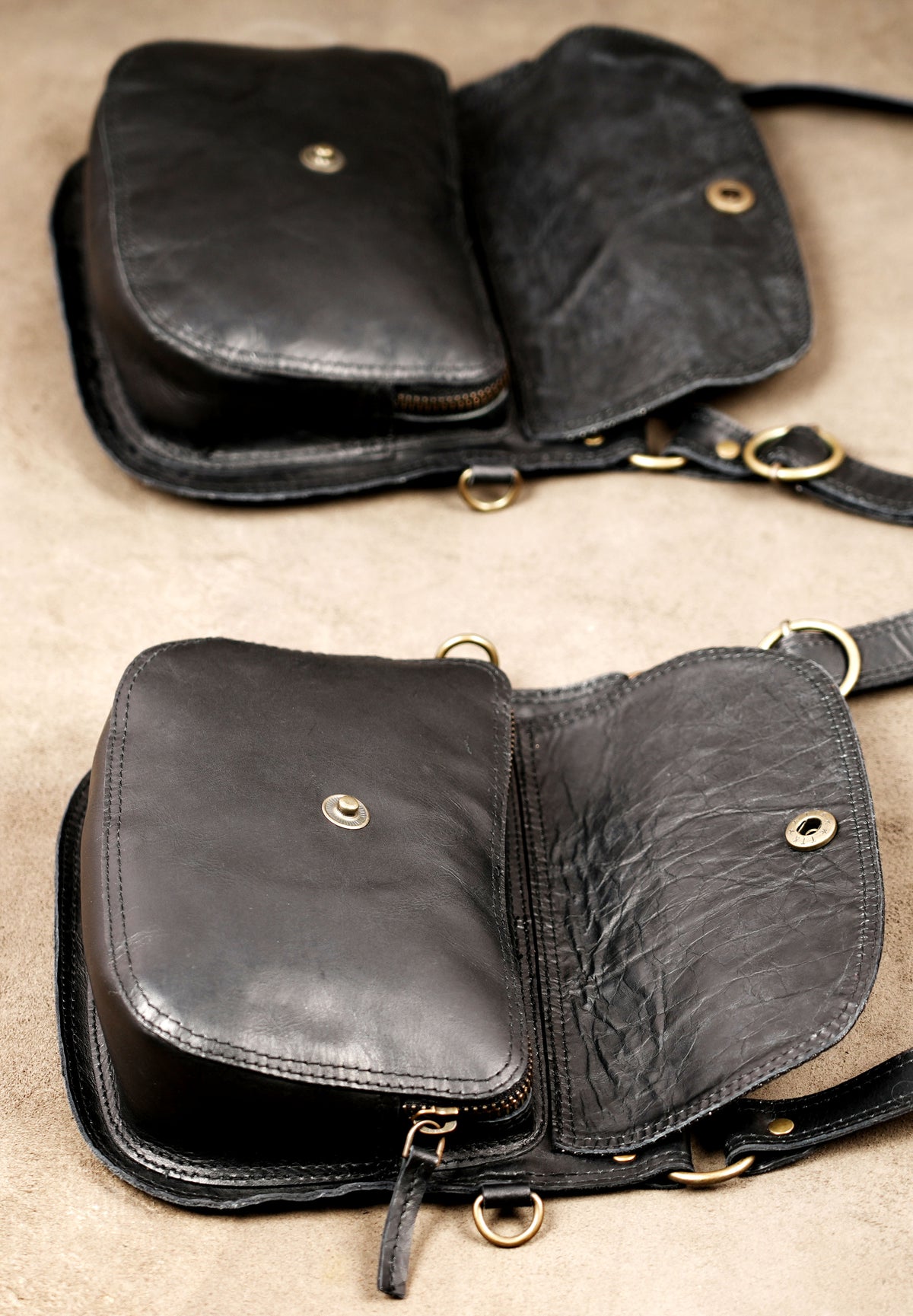 Black Leather Crossbody Harness Bag Set for Rave and Boho Outfits