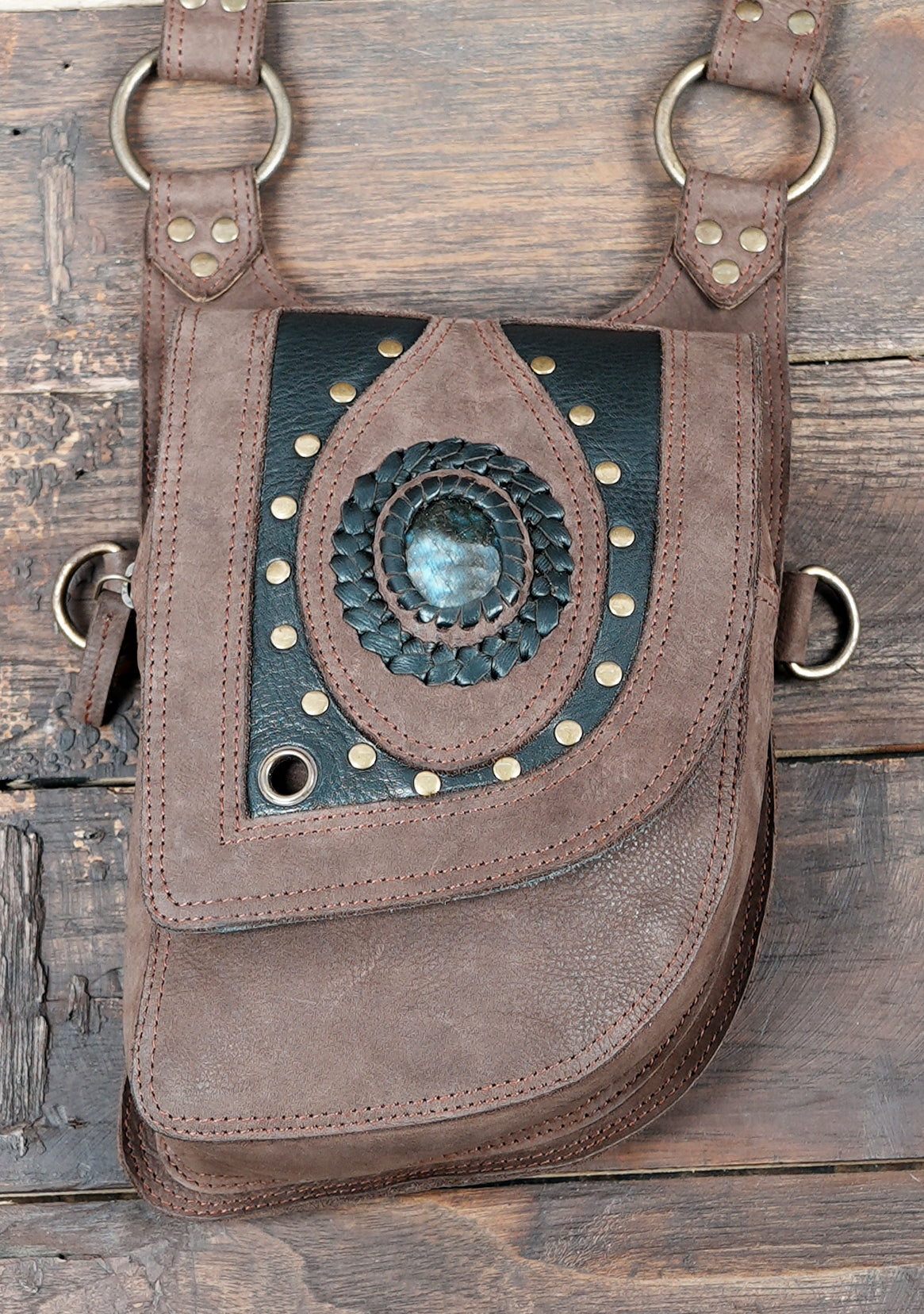 Festival leather double shoulder bag with adjustable straps