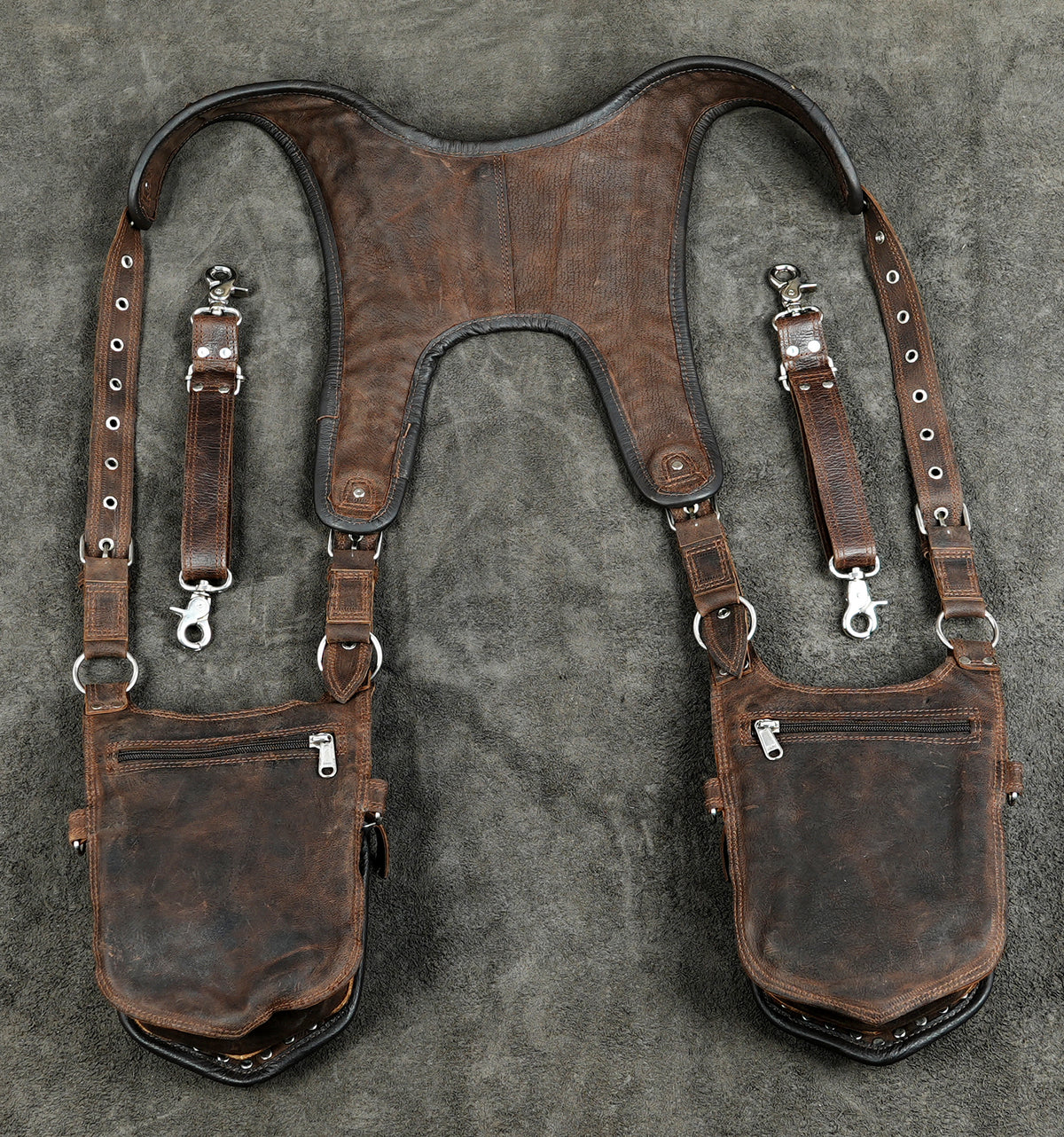 Brown Leather Holster Bag with Gemstones Unisex Steampunk Harness